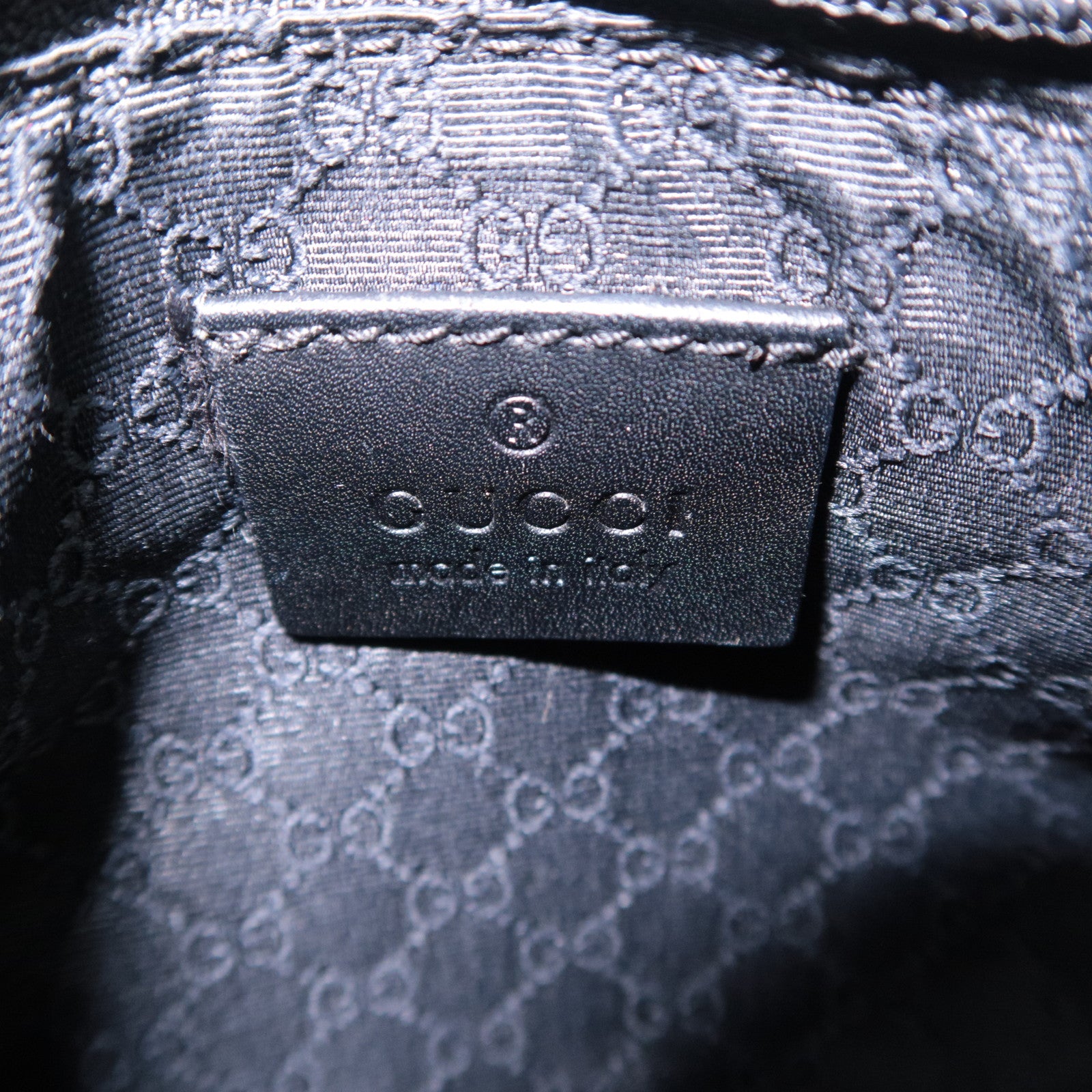 GUCCI Sherry Denim Leather Handbag Black 92821