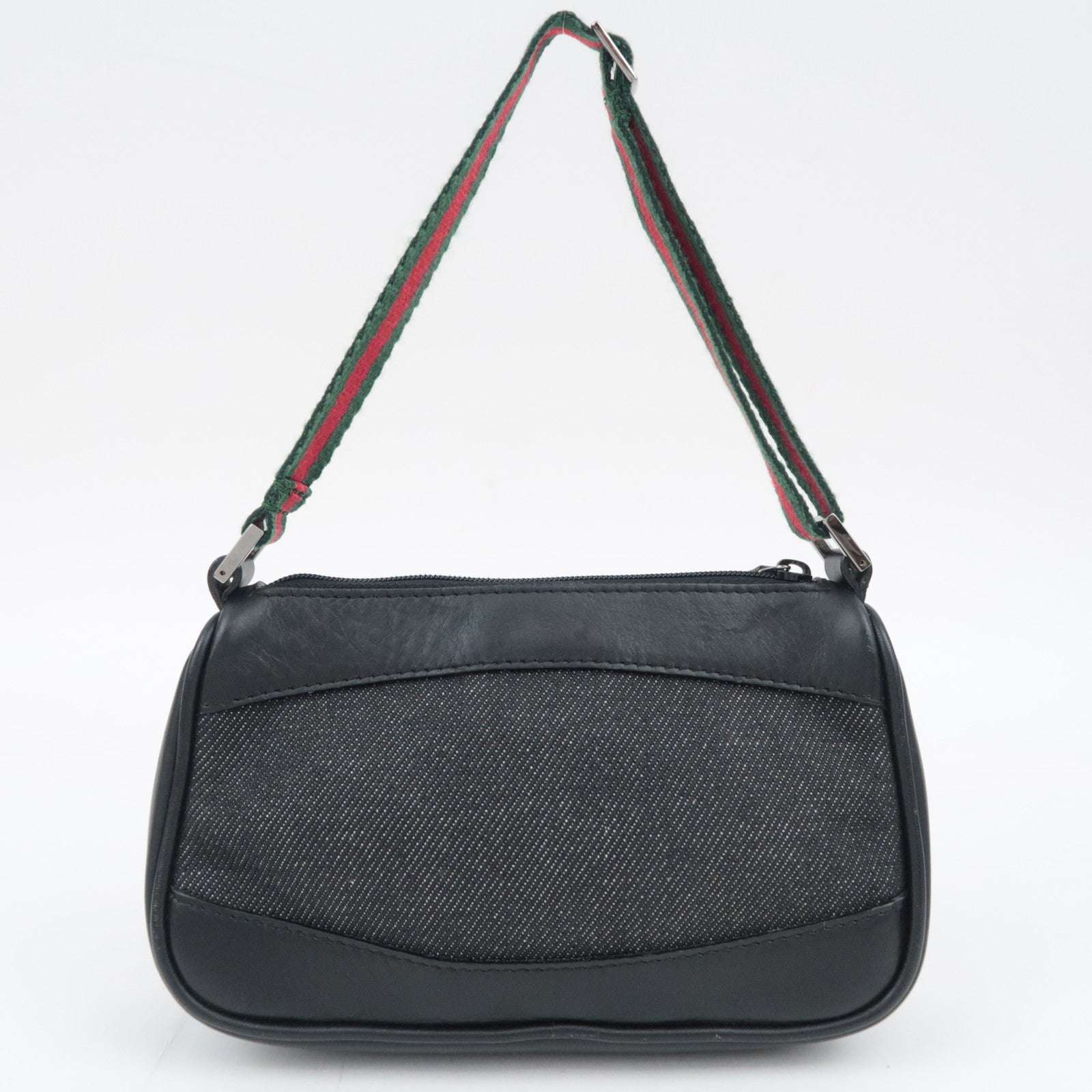 GUCCI Sherry Denim Leather Handbag Black 92821