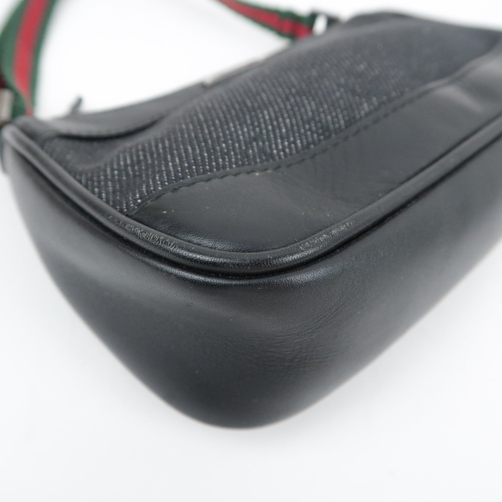 GUCCI Sherry Denim Leather Handbag Black 92821
