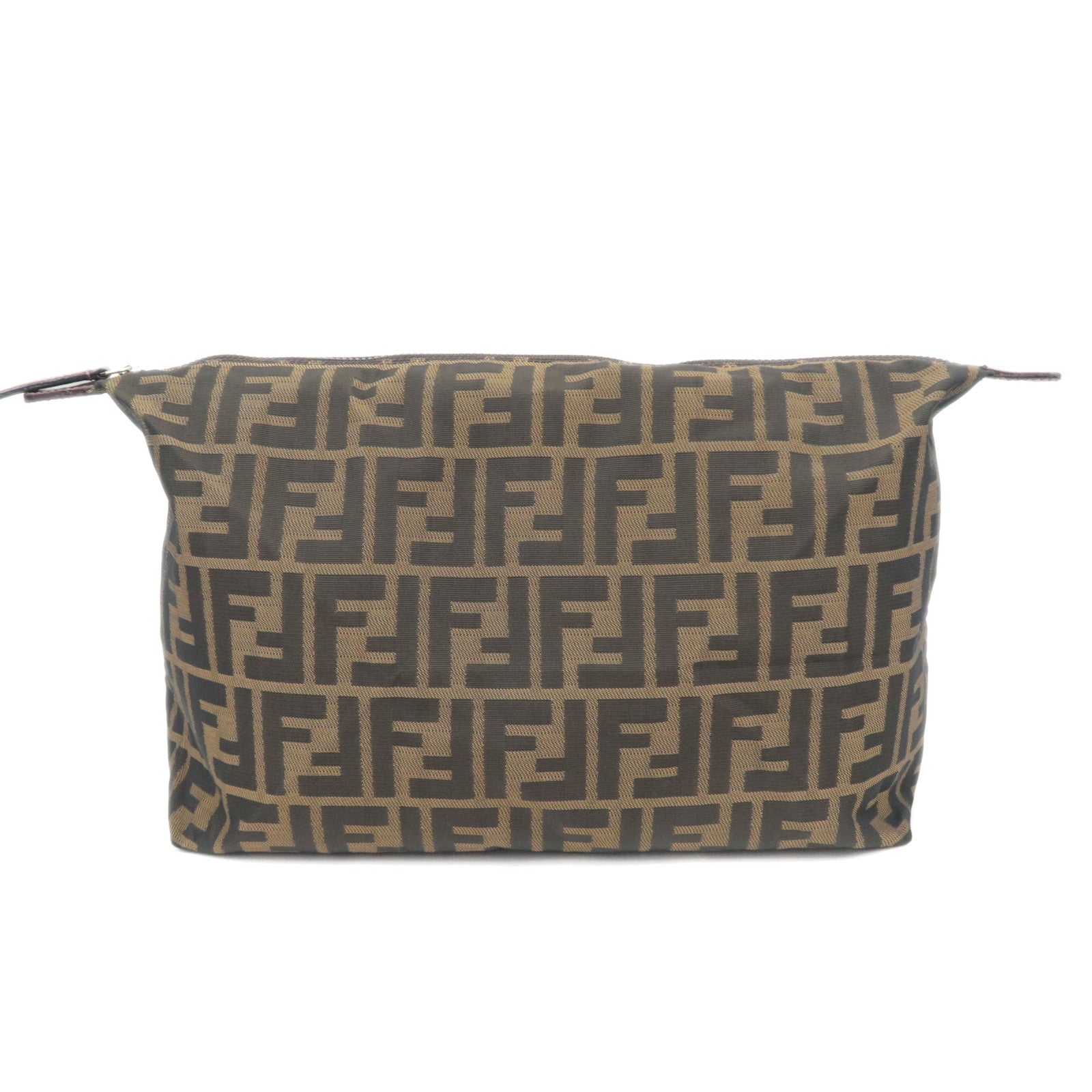 FENDI Zucca Canvas Leather Pouch Brown Black 2654589581