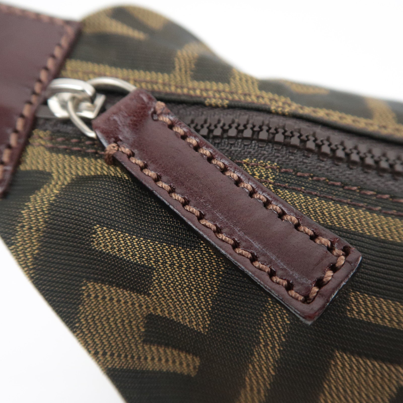 FENDI Zucca Canvas Leather Pouch Brown Black 26545