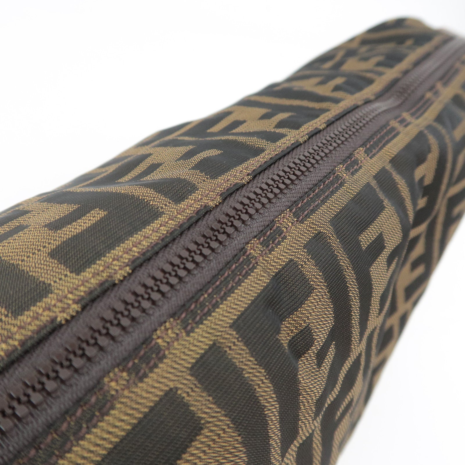 FENDI Zucca Canvas Leather Pouch Brown Black 26545