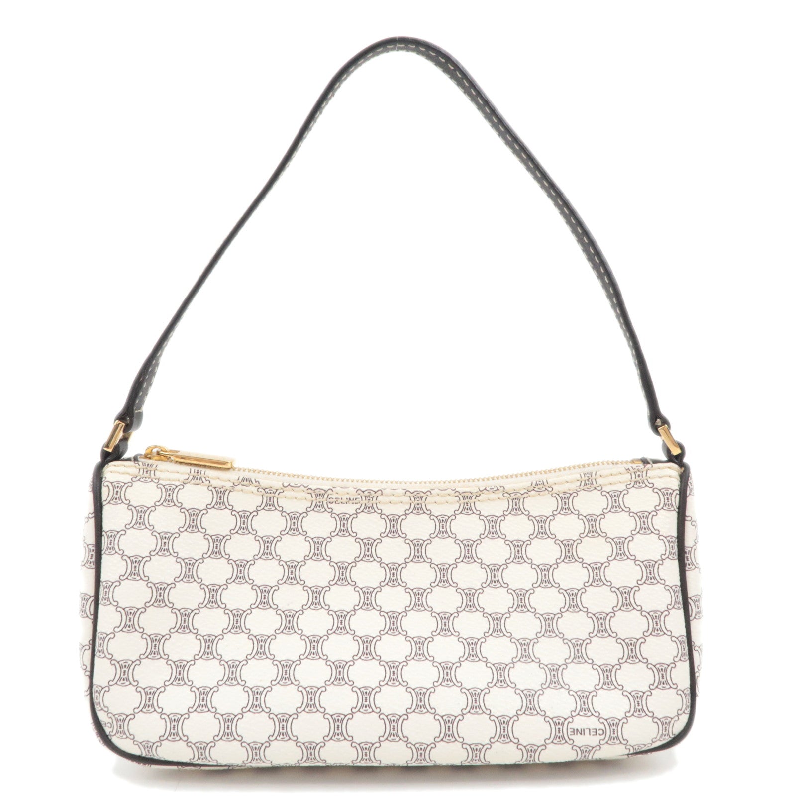CELINE Macadam PVC Leather Shoulder Bag Ivory Dark Brown89587