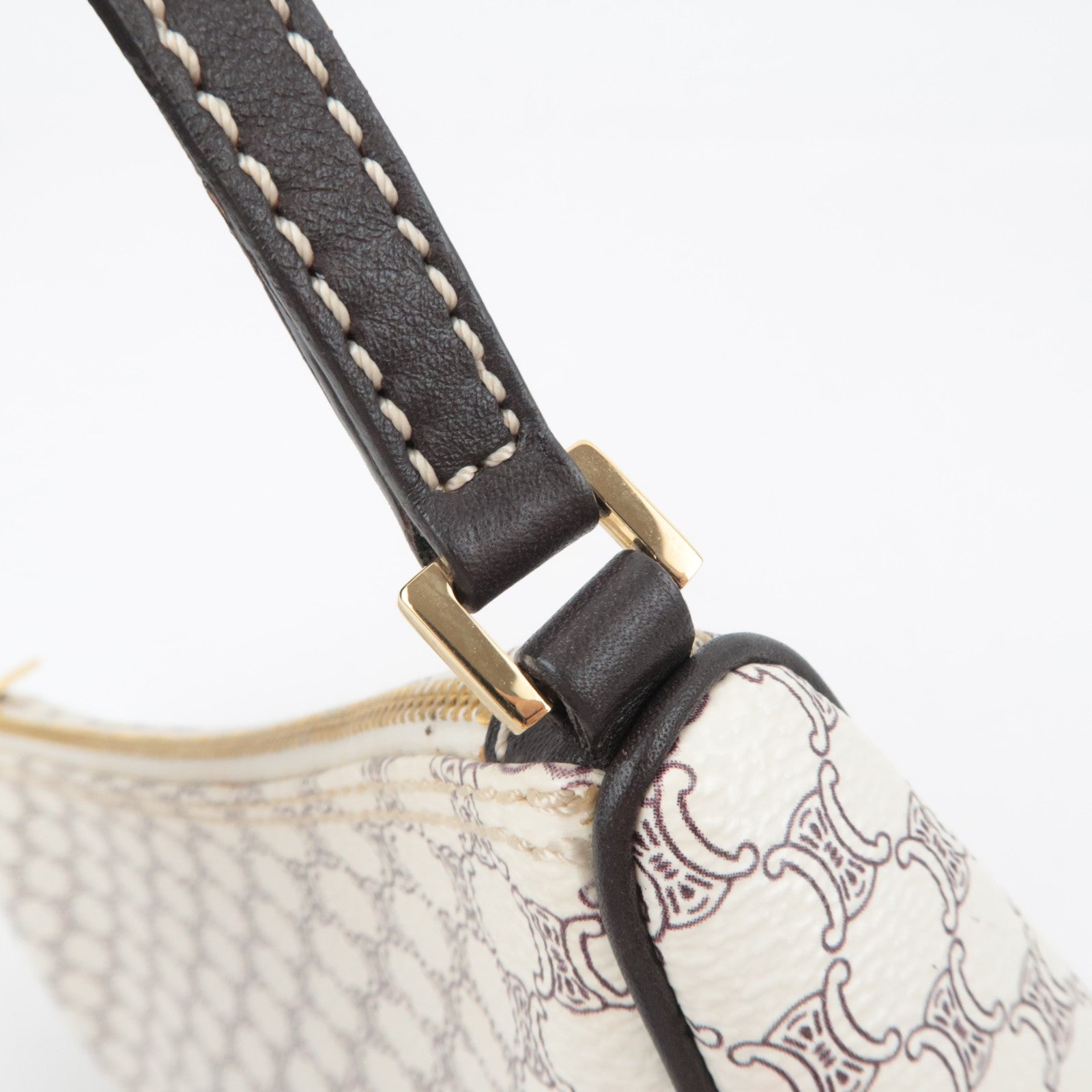 CELINE Macadam PVC Leather Shoulder Bag Ivory Dark Brown