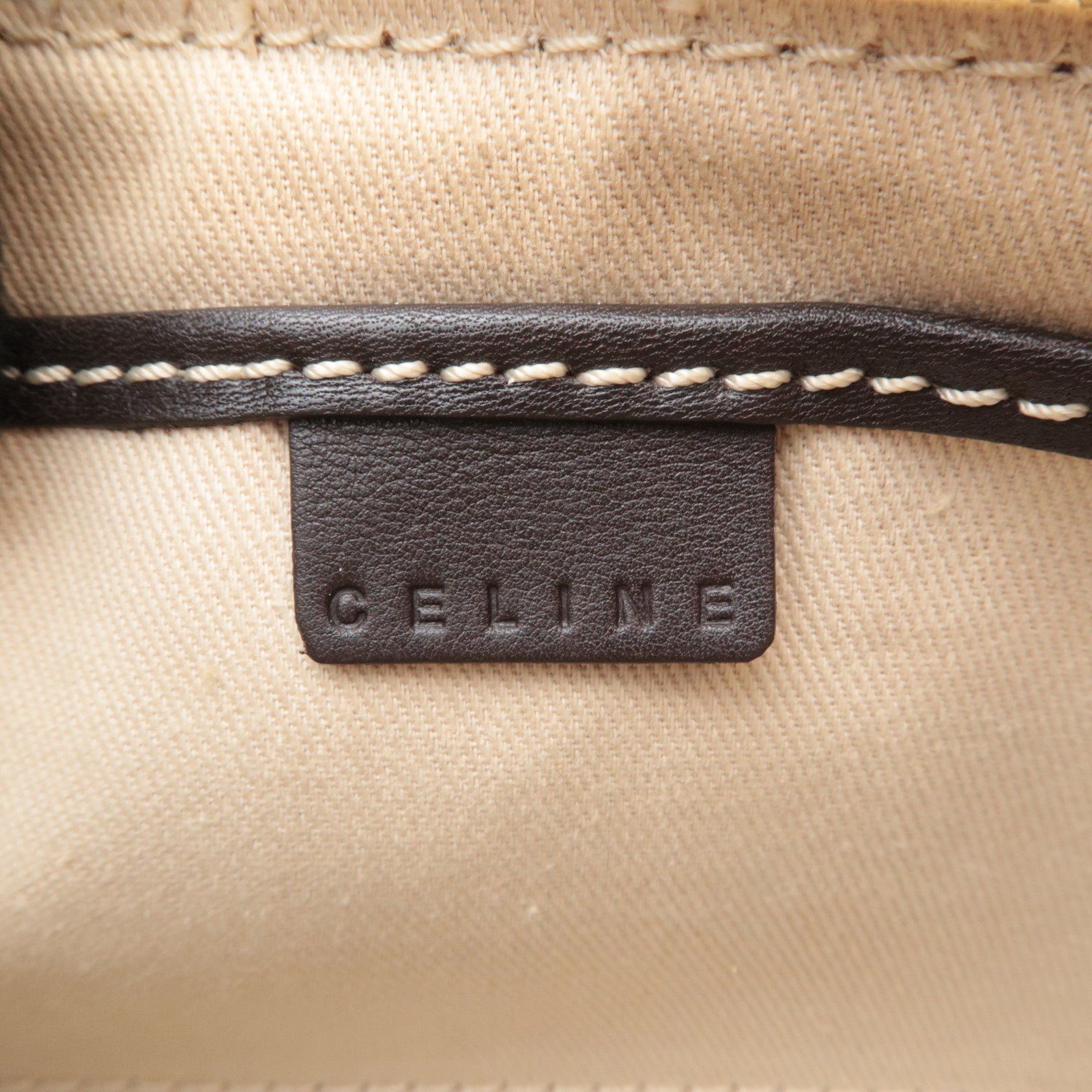 CELINE Macadam PVC Leather Shoulder Bag Ivory Dark Brown