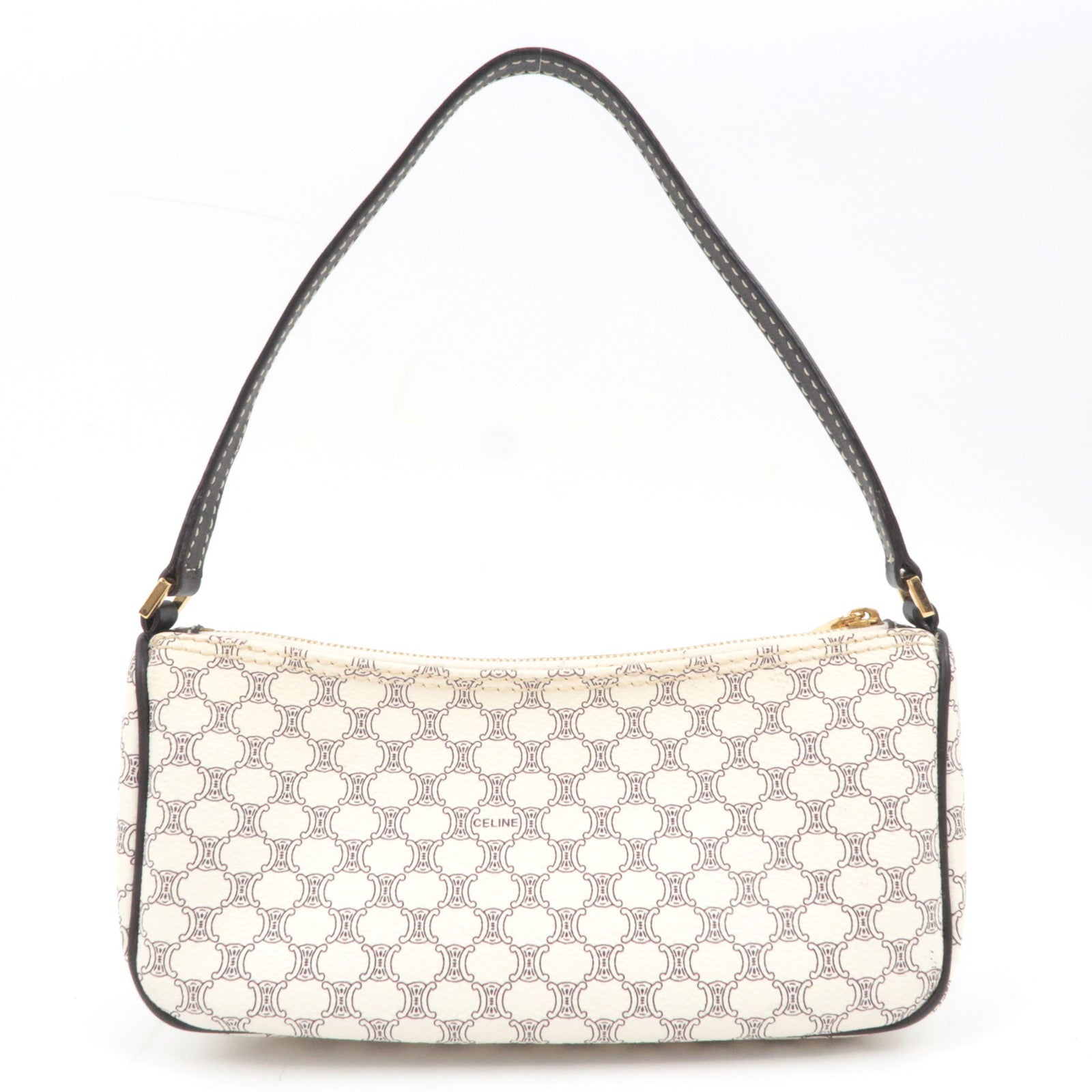 CELINE Macadam PVC Leather Shoulder Bag Ivory Dark Brown