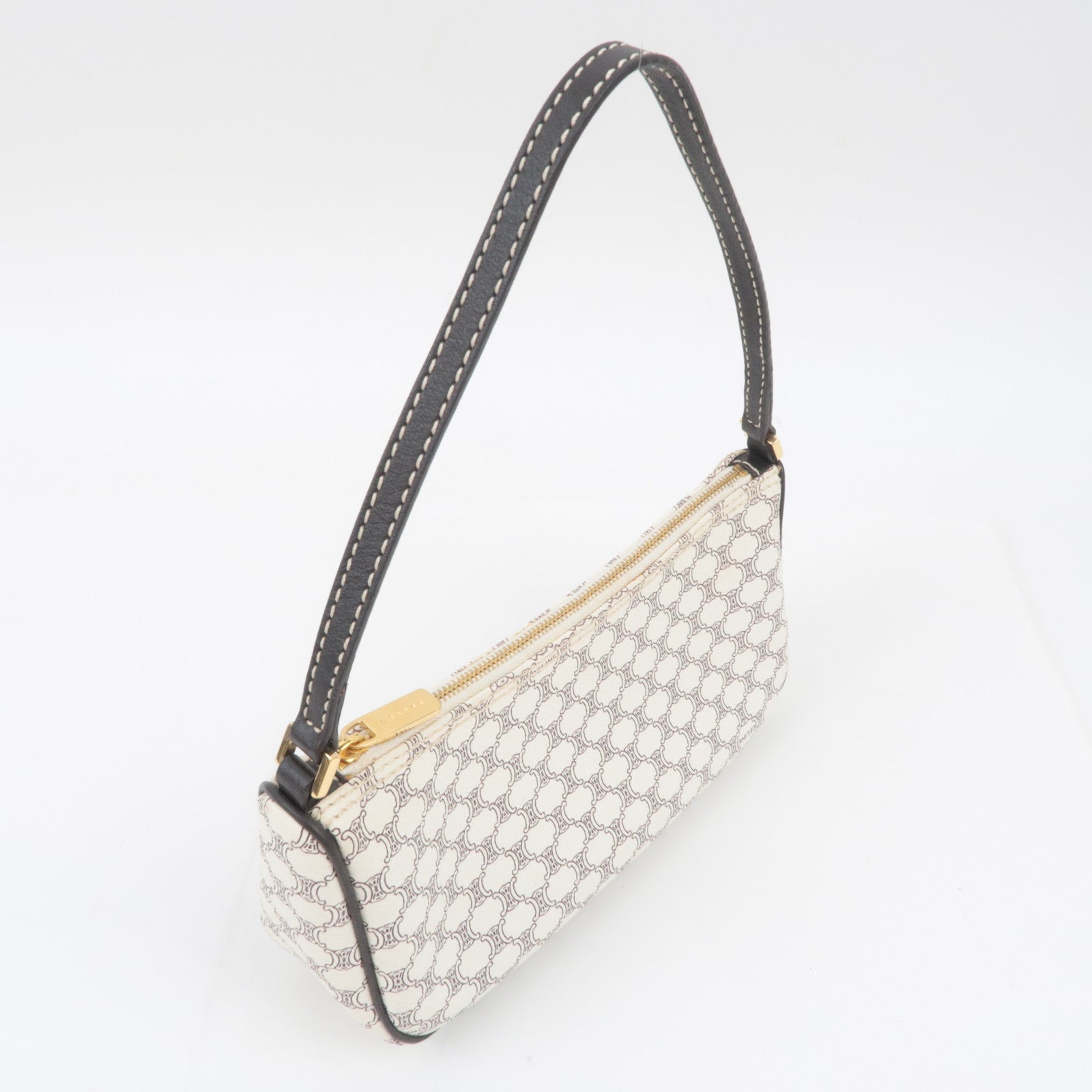 CELINE Macadam PVC Leather Shoulder Bag Ivory Dark Brown