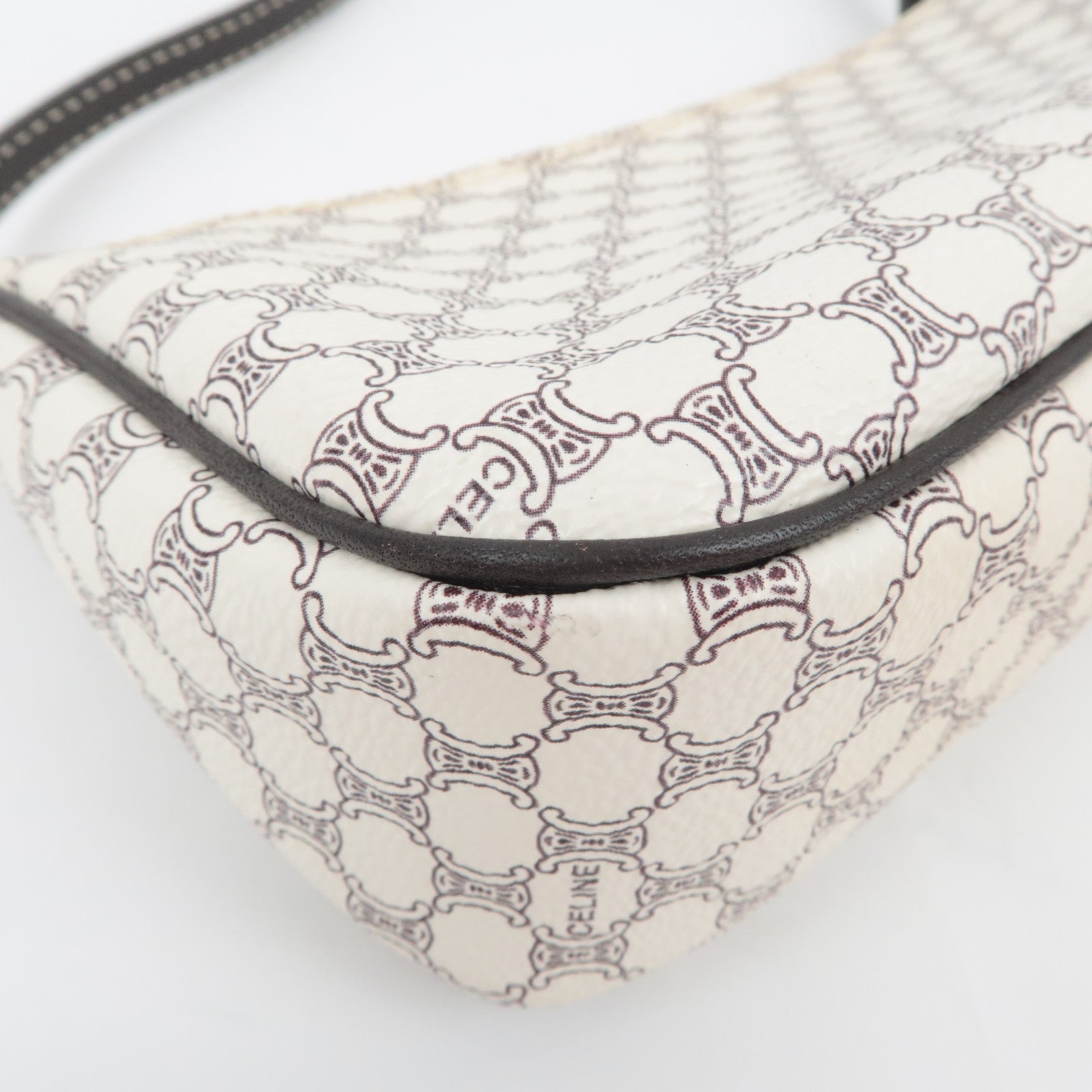 CELINE Macadam PVC Leather Shoulder Bag Ivory Dark Brown
