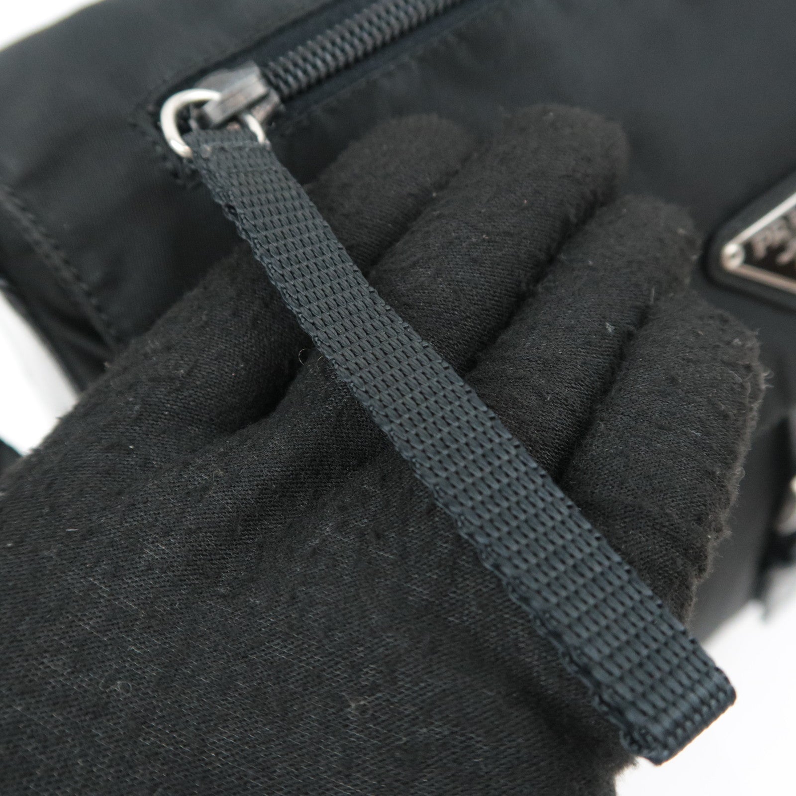 PRADA Nylon Leather Shoulder Bag Black