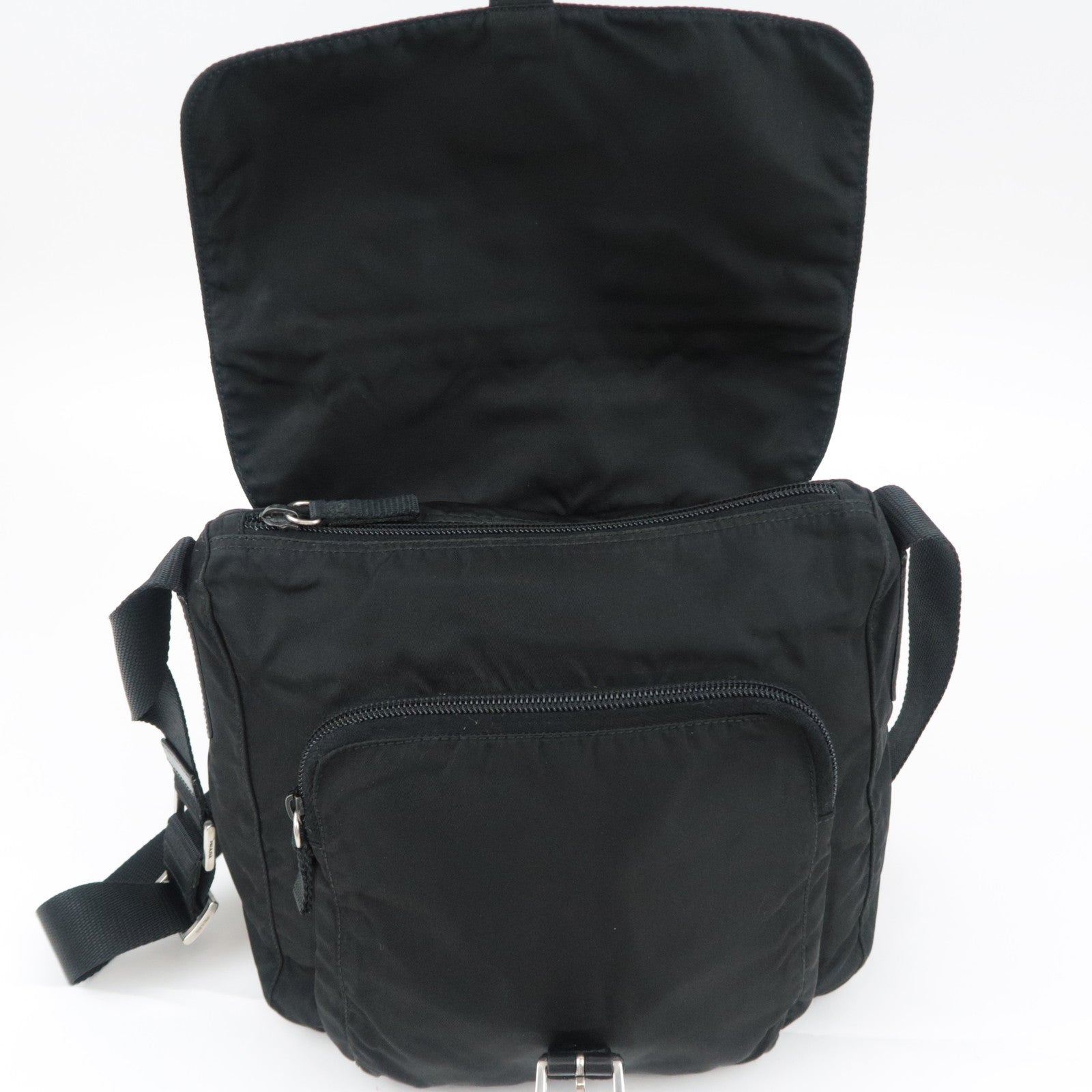 PRADA Nylon Leather Shoulder Bag Black