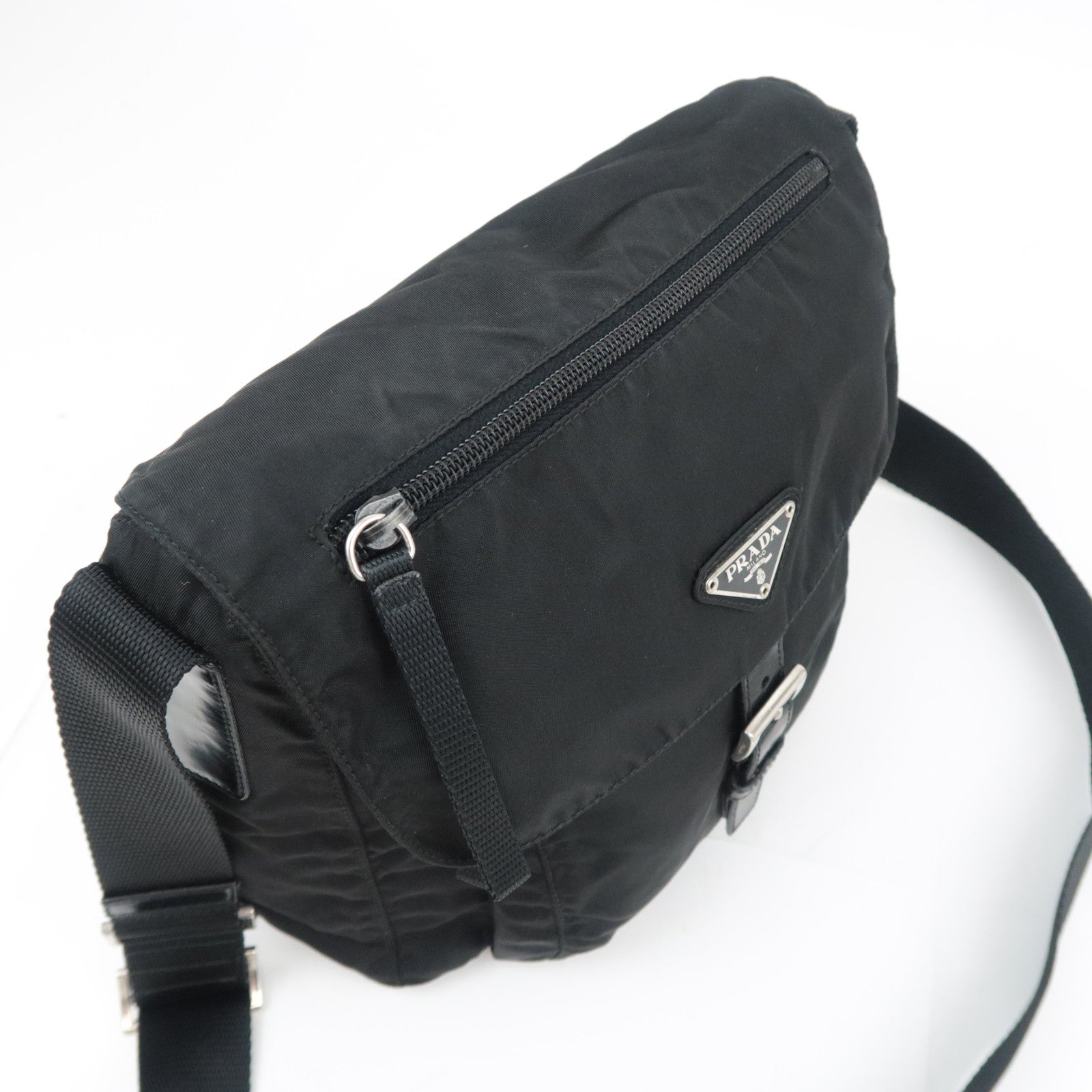 PRADA Nylon Leather Shoulder Bag Black