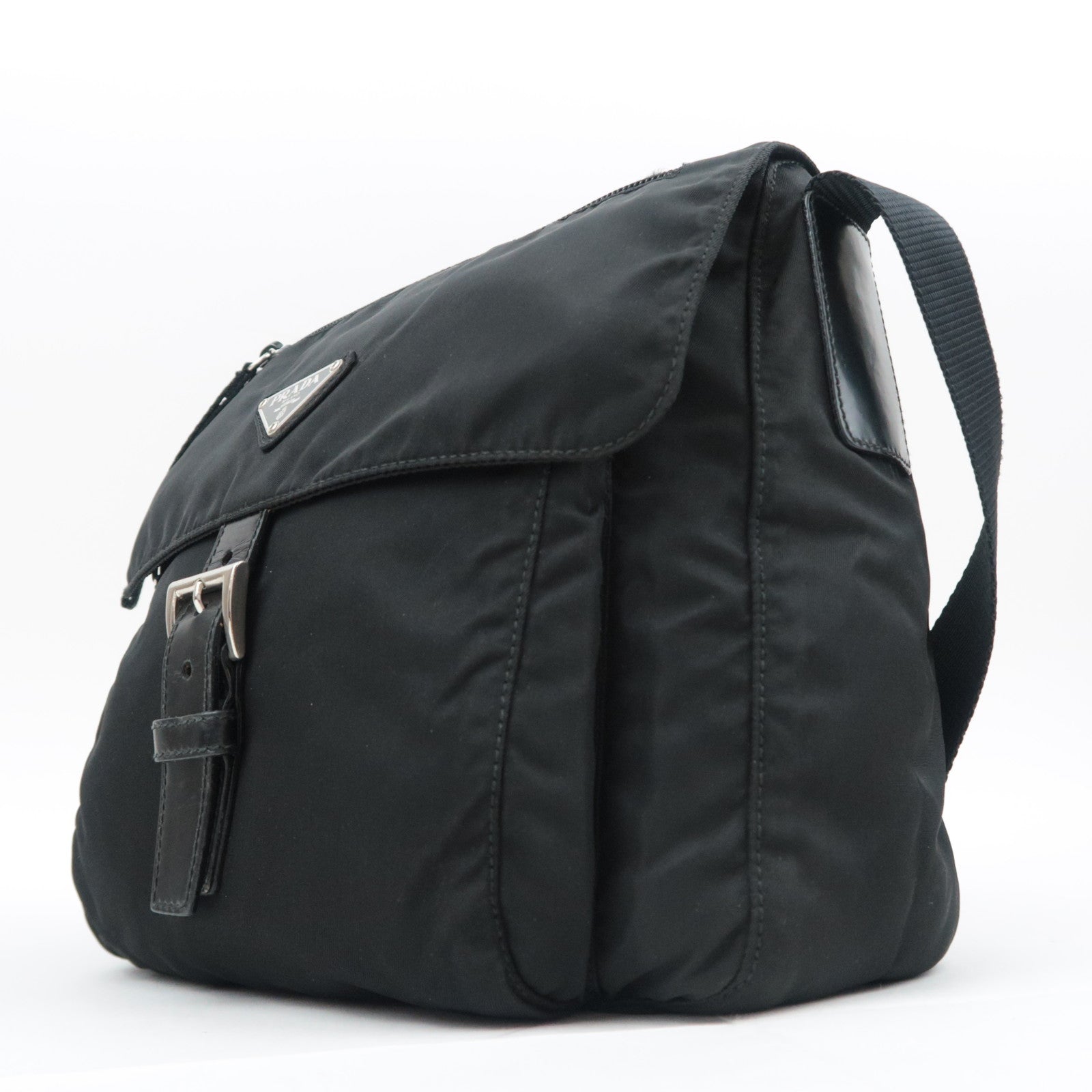 PRADA Nylon Leather Shoulder Bag Black