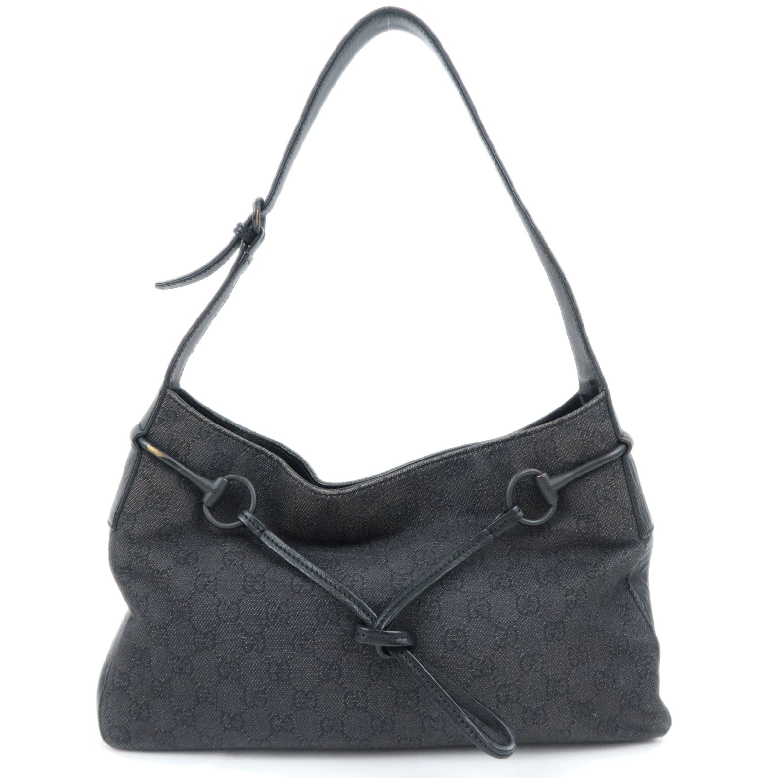 GUCCI GG Denim Leather Shoulder Bag Black 10197589600