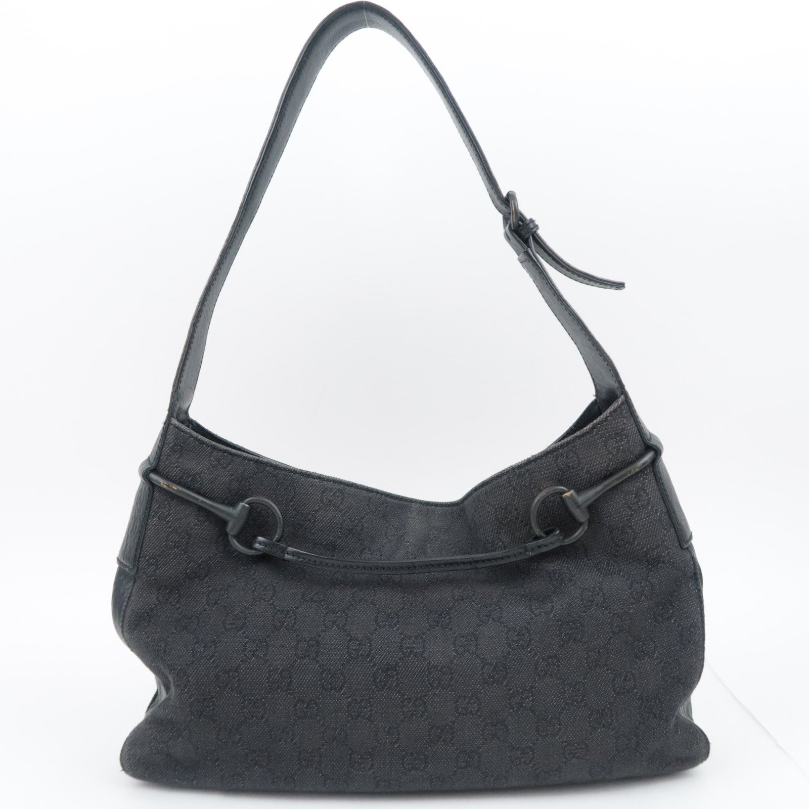 GUCCI GG Denim Leather Shoulder Bag Black 101975