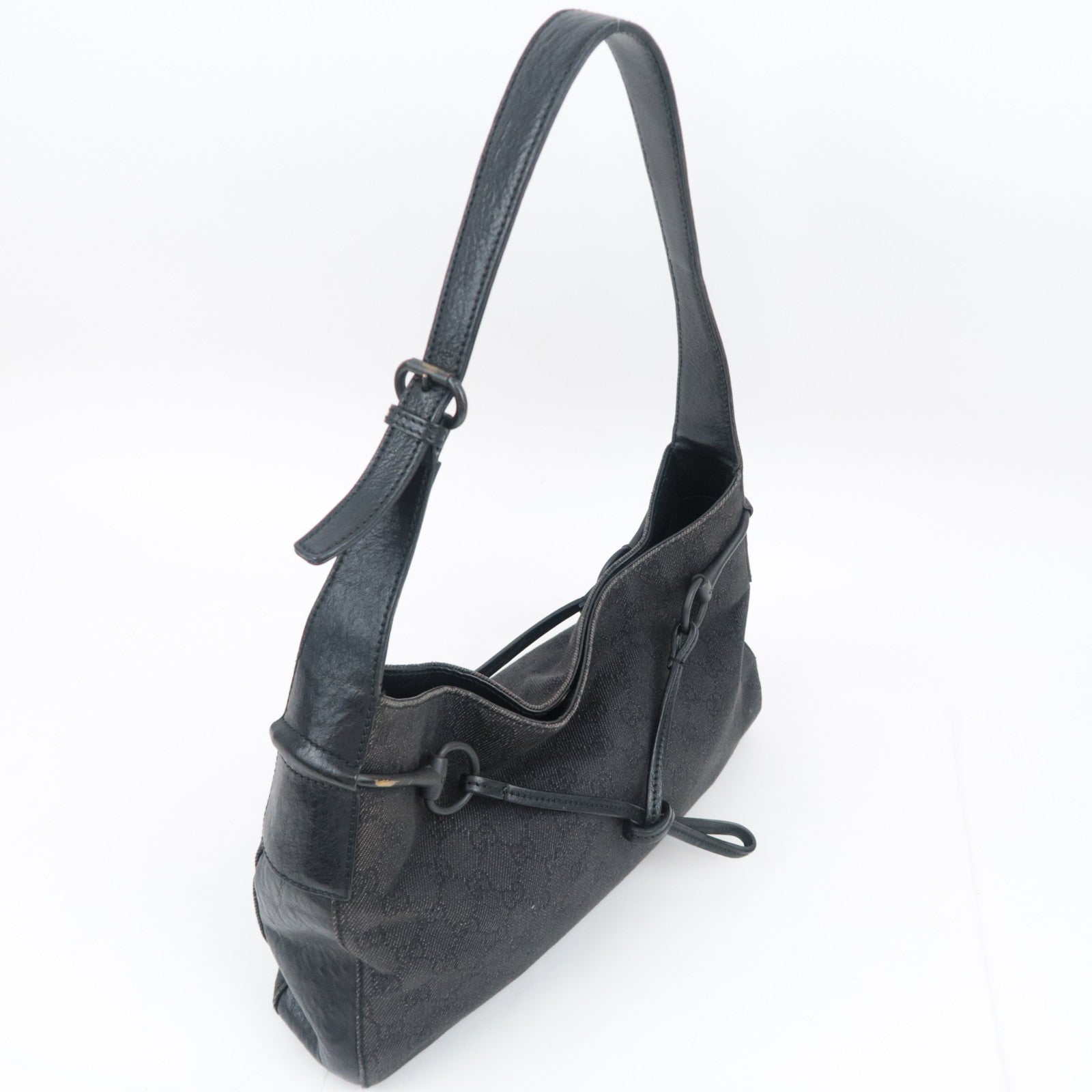 GUCCI GG Denim Leather Shoulder Bag Black 101975