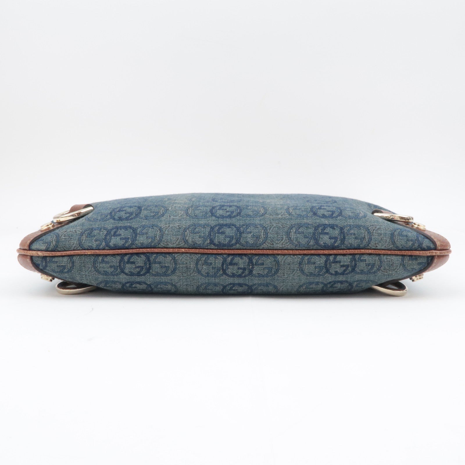 GUCCI Abby Interlocking G Denim Leather Shoulder Bag Blue Brown 131326