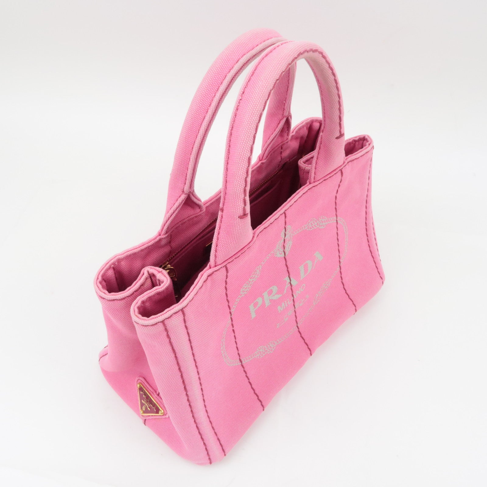 PRADA Canapa Mini 2Way Canvas Tote Bag Pink 1BG439