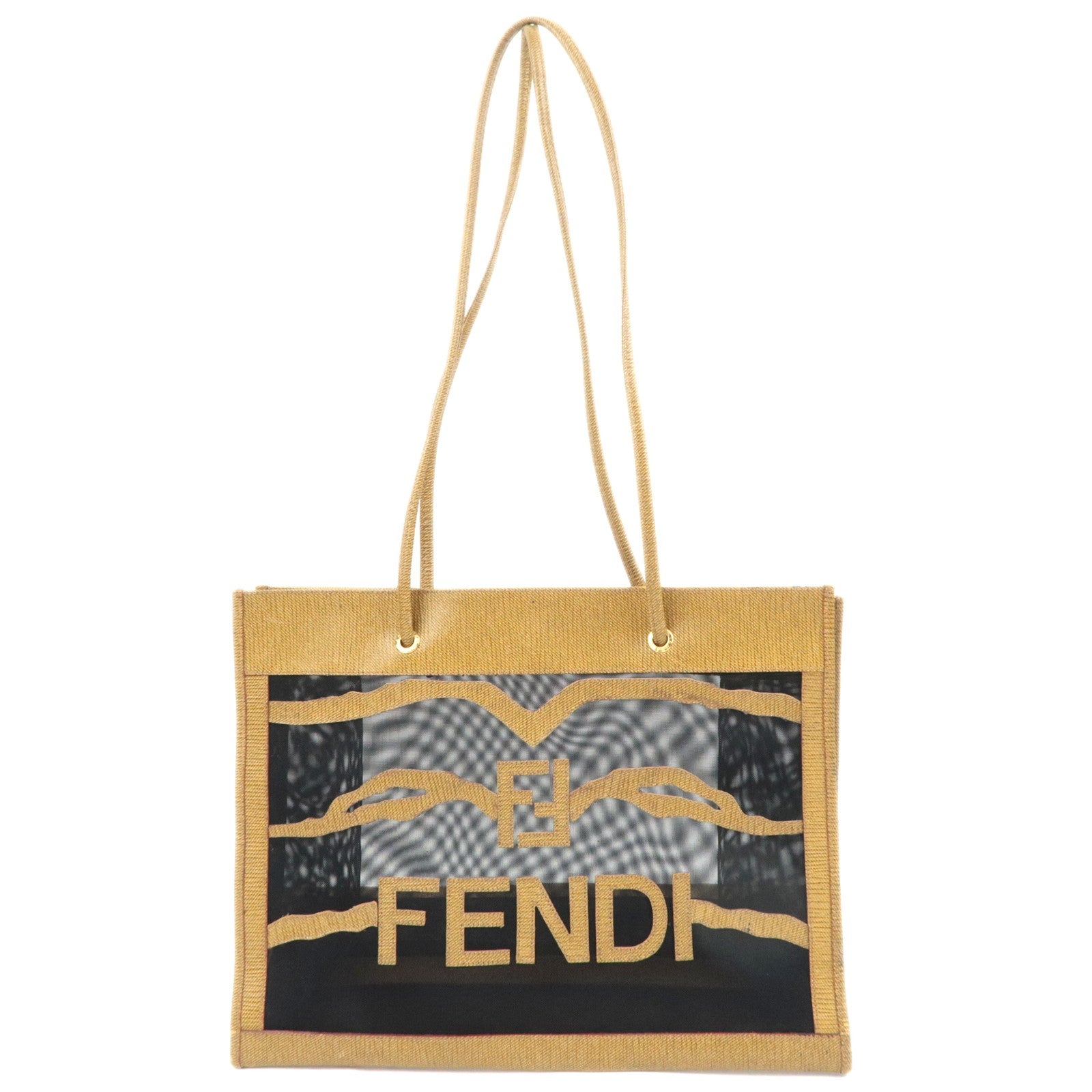 FENDI PVC Mesh Tote Bag Light Brown Black89608