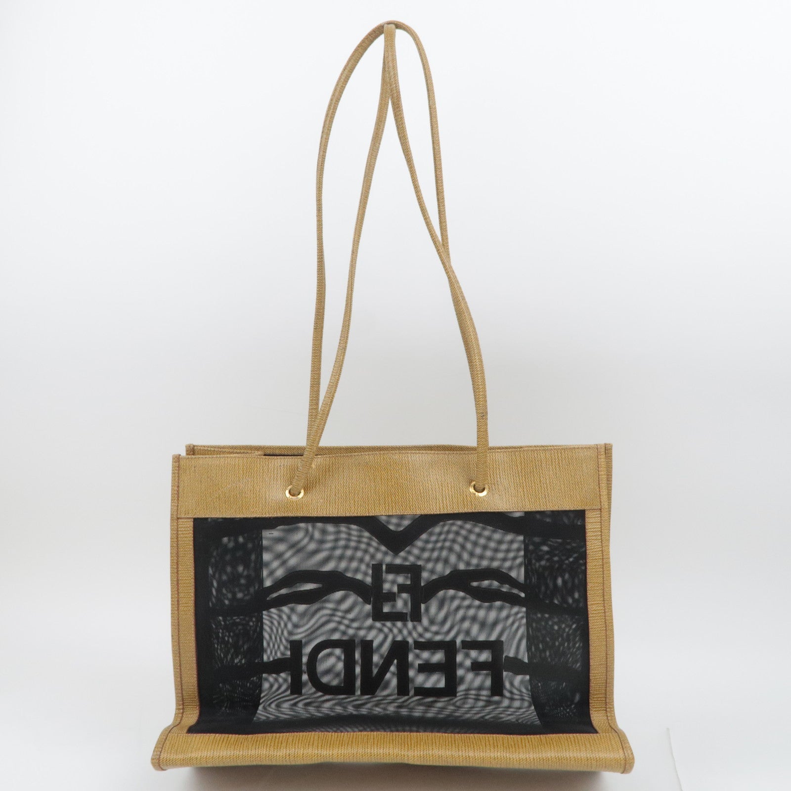 FENDI PVC Mesh Tote Bag Light Brown Black