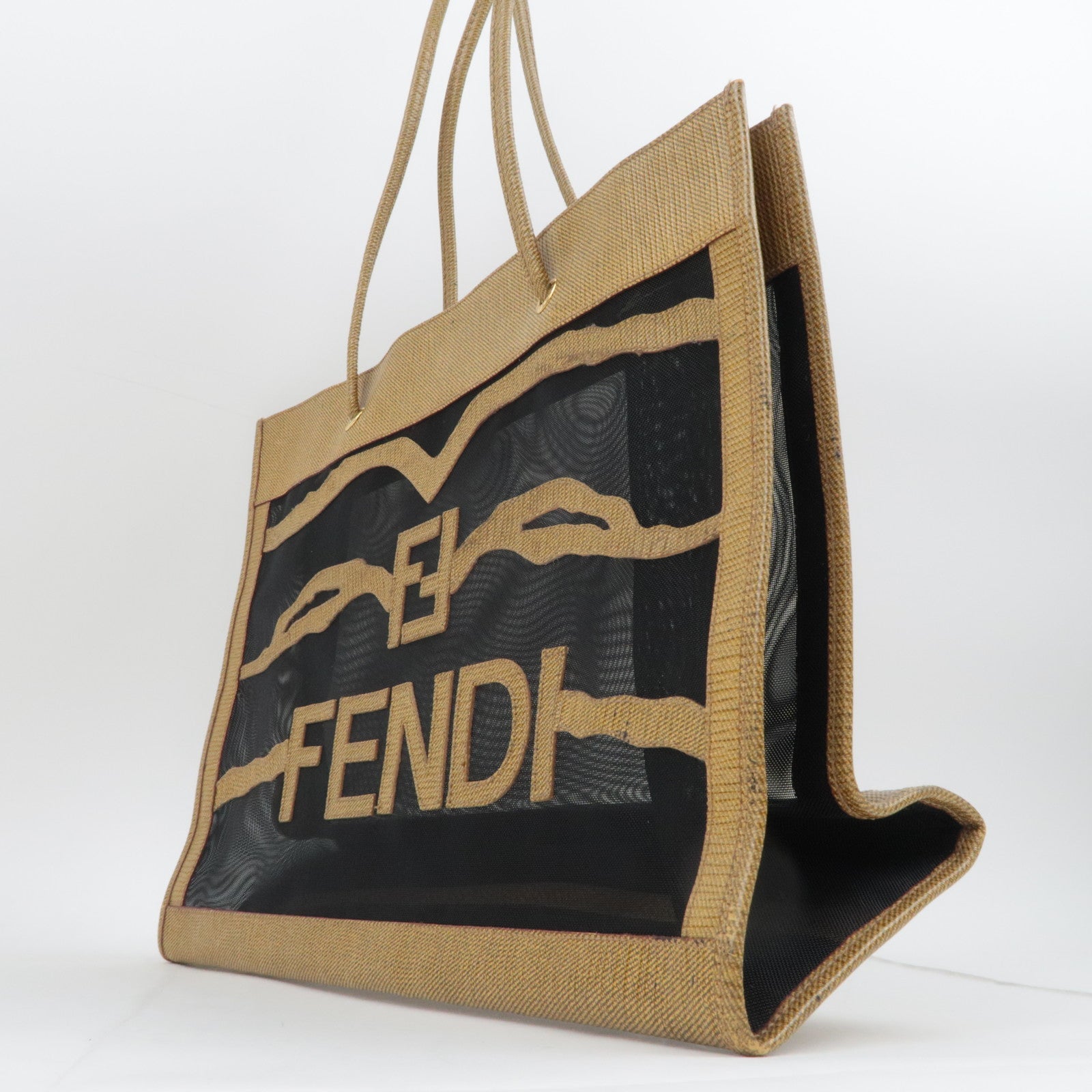 FENDI PVC Mesh Tote Bag Light Brown Black