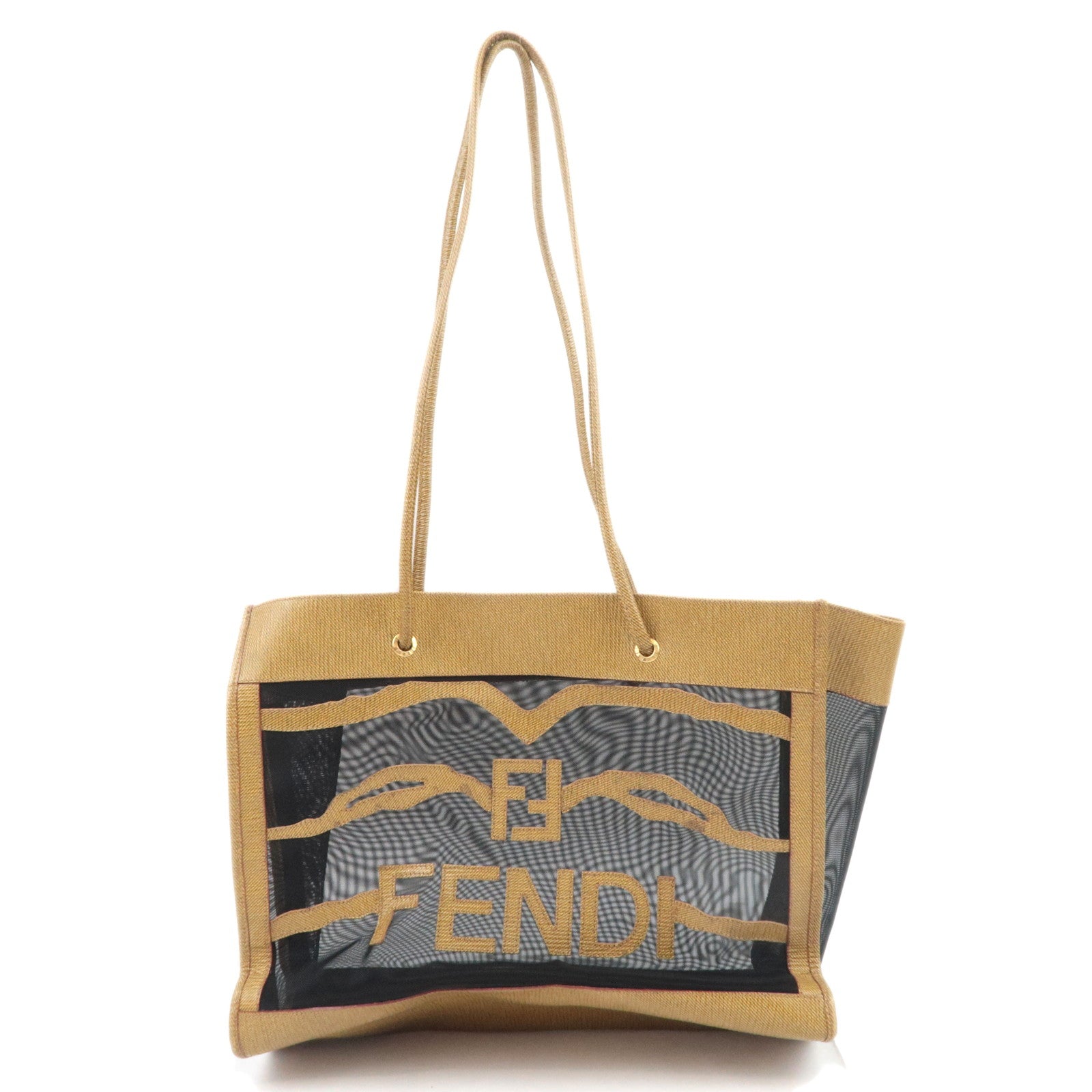 FENDI PVC Mesh Tote Bag Light Brown Black89609