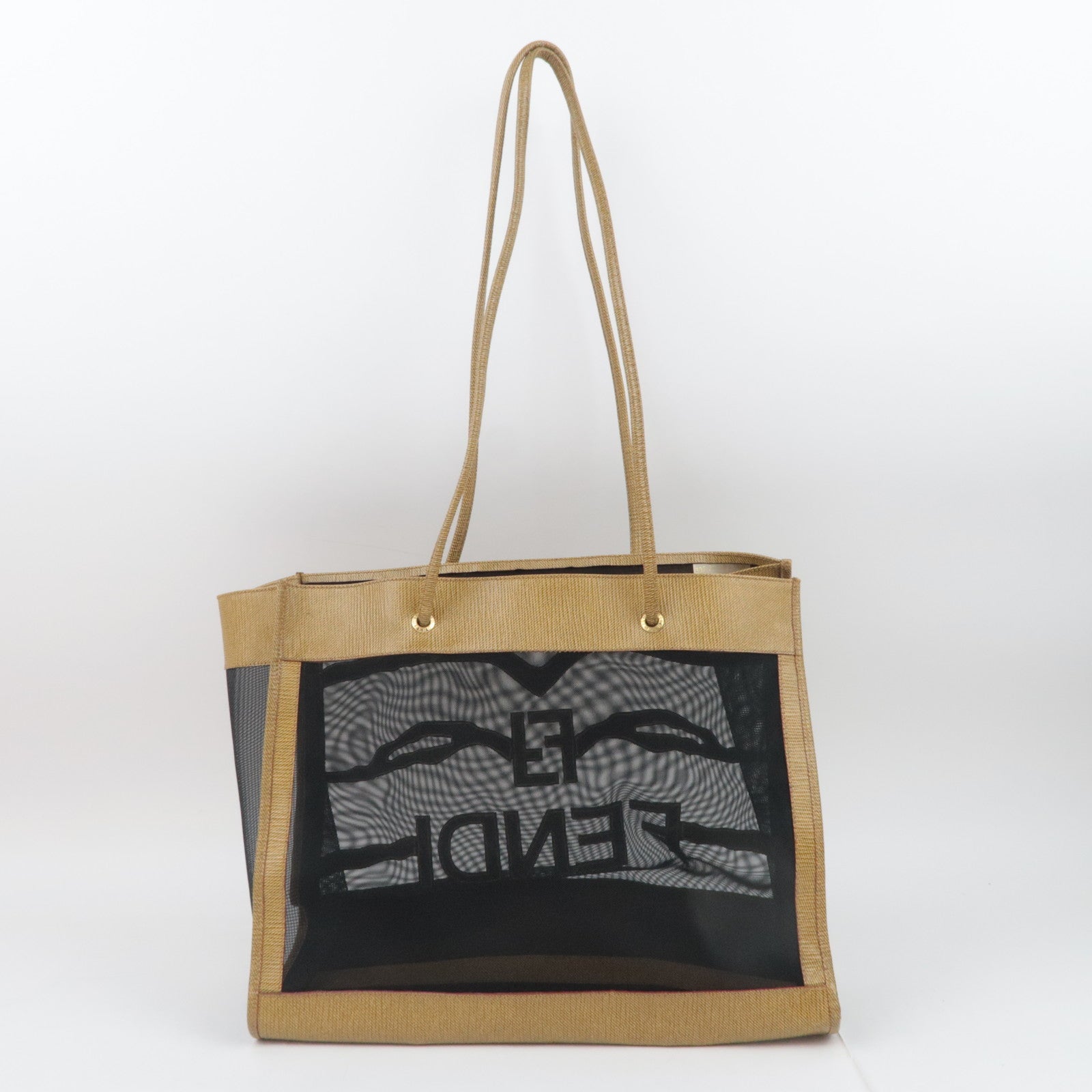 FENDI PVC Mesh Tote Bag Light Brown Black