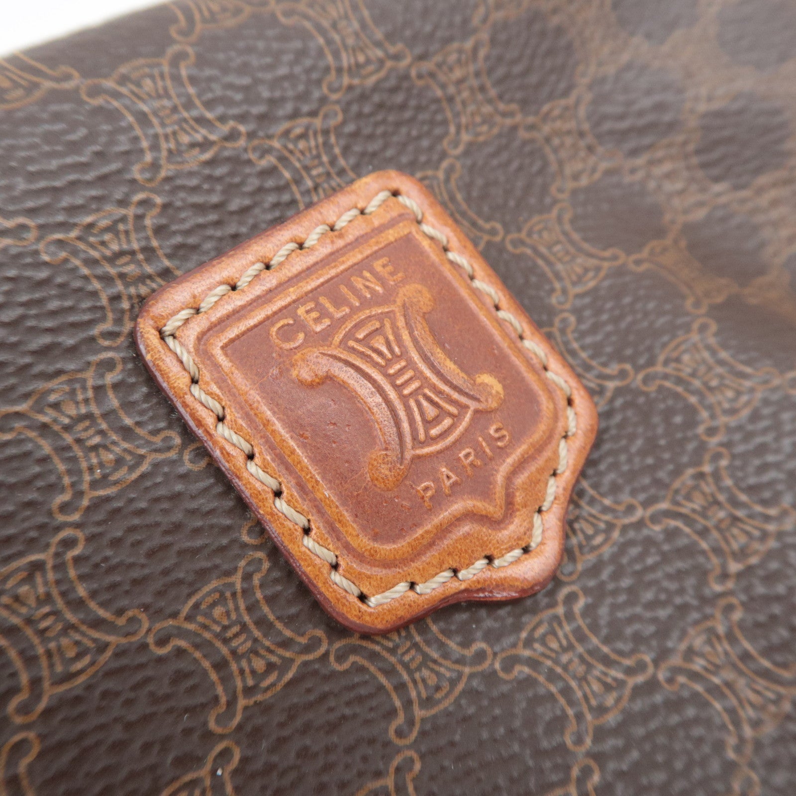 CELINE Macadam PVC Leather Cosmetic Pouch Brown