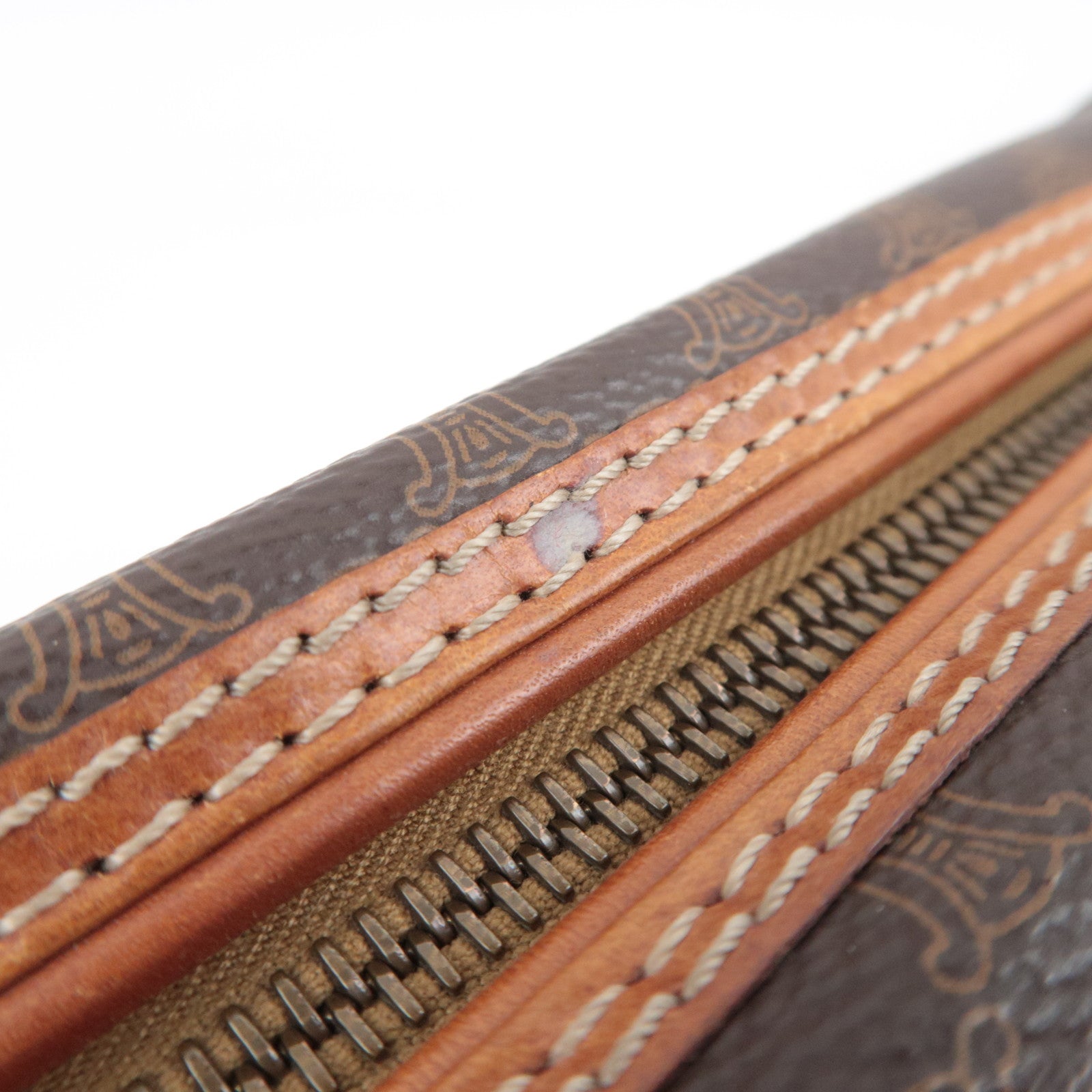 CELINE Macadam PVC Leather Cosmetic Pouch Brown