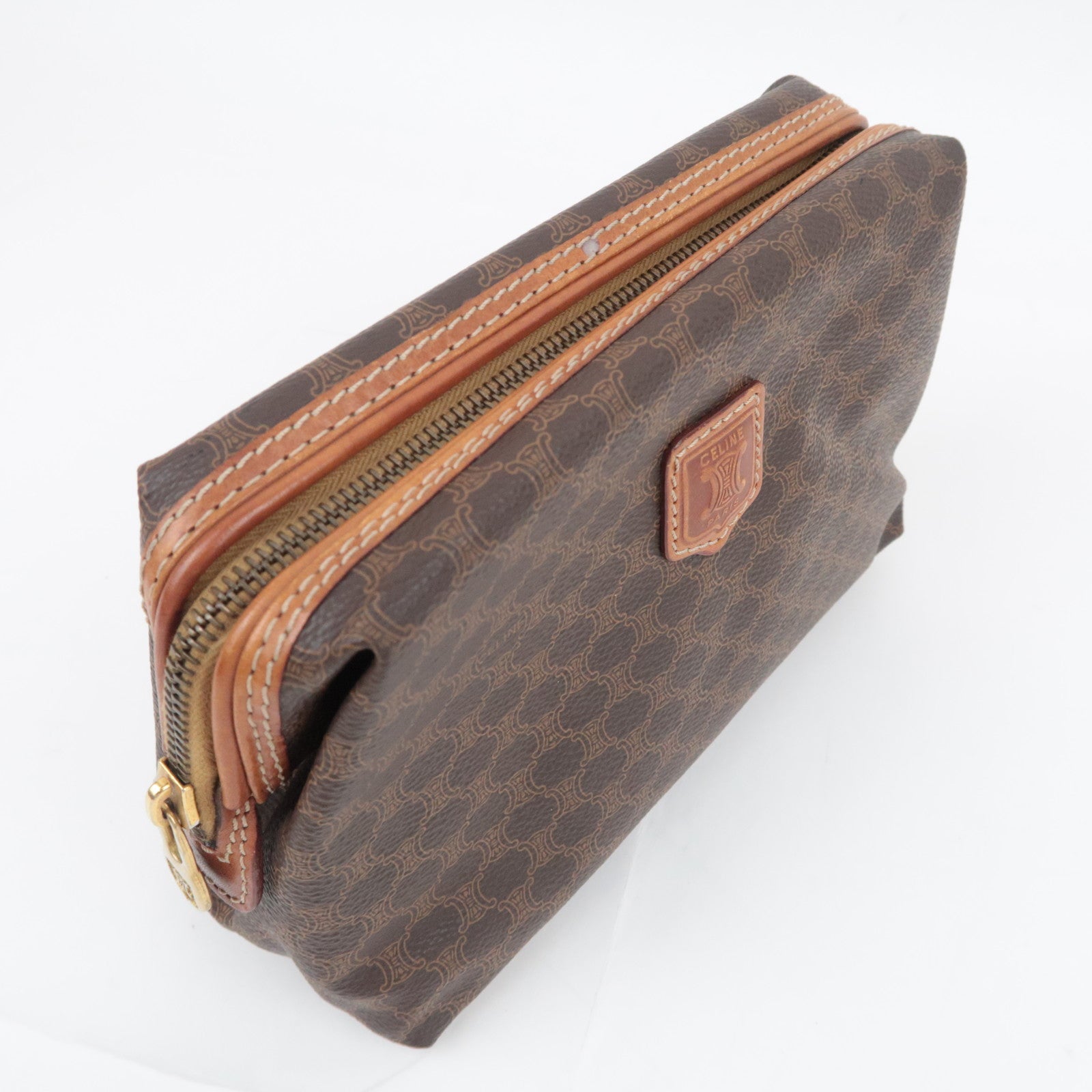 CELINE Macadam PVC Leather Cosmetic Pouch Brown