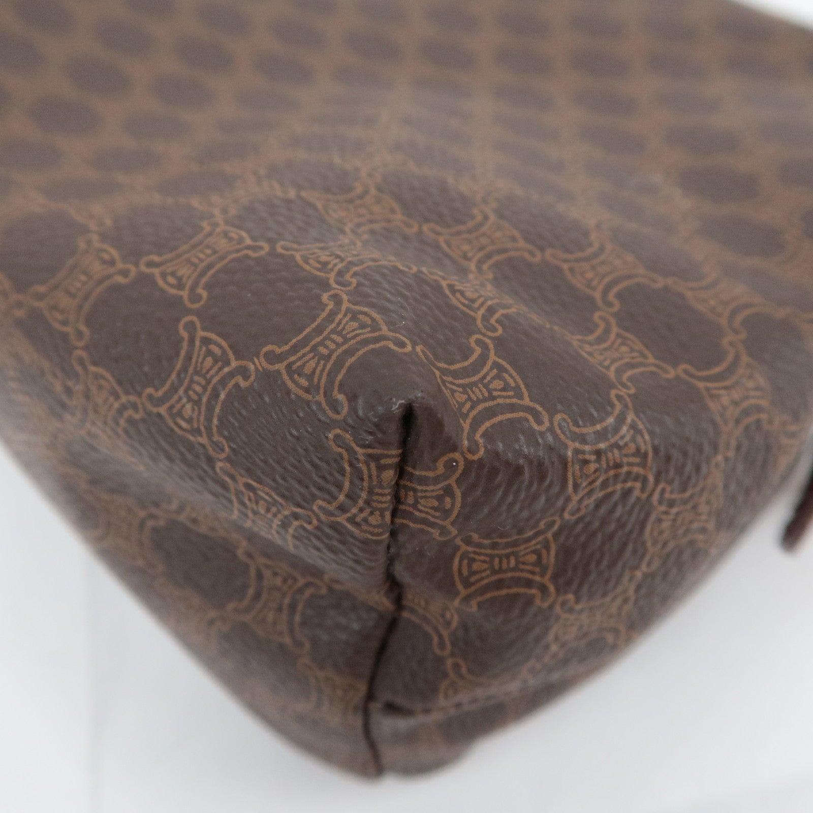 CELINE Macadam PVC Leather Cosmetic Pouch Brown
