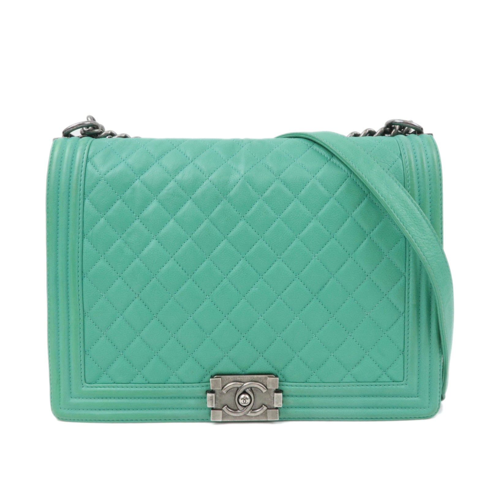 CHANEL Boy Chanel 30 Leather Chain Shoulder Bag Emerald Green89615