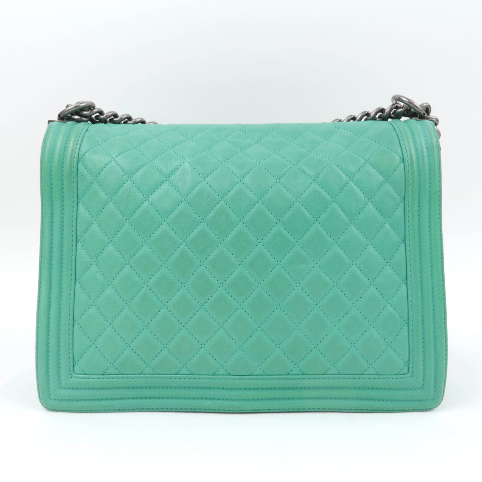 CHANEL Boy Chanel 30 Leather Chain Shoulder Bag Emerald Green