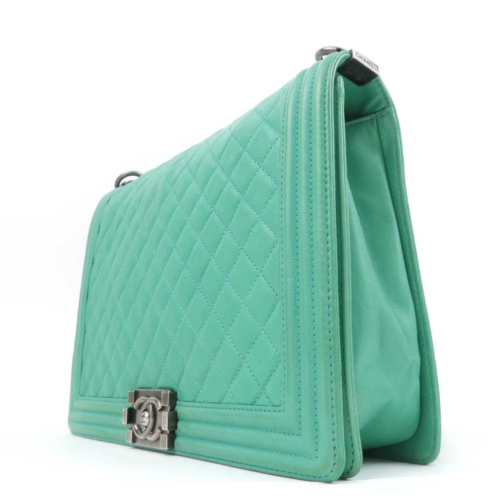 CHANEL Boy Chanel 30 Leather Chain Shoulder Bag Emerald Green
