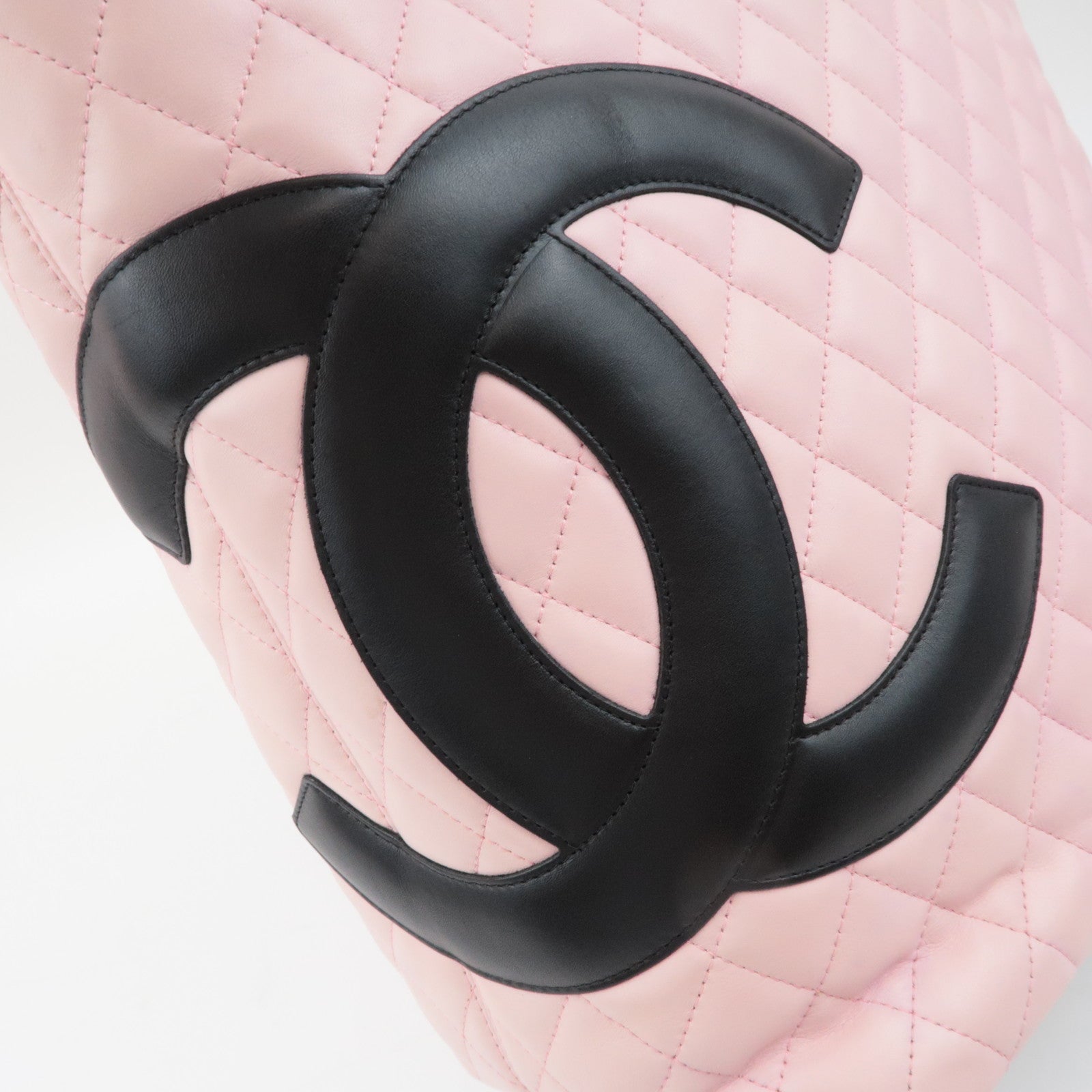 CHANEL Cambon Line Lambskin Tote Bag Pink Black