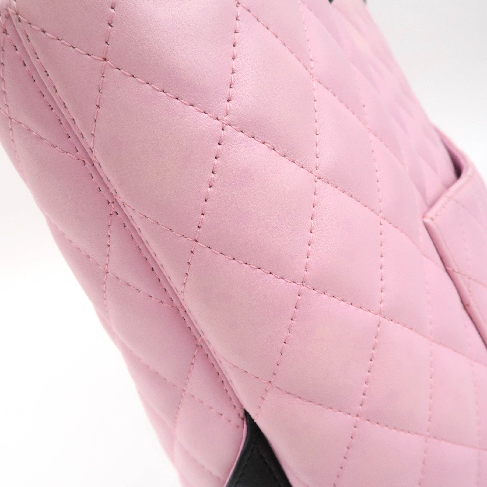 CHANEL Cambon Line Lambskin Tote Bag Pink Black
