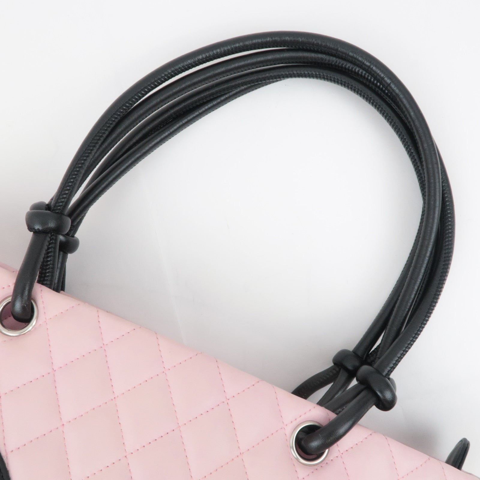 CHANEL Cambon Line Lambskin Tote Bag Pink Black