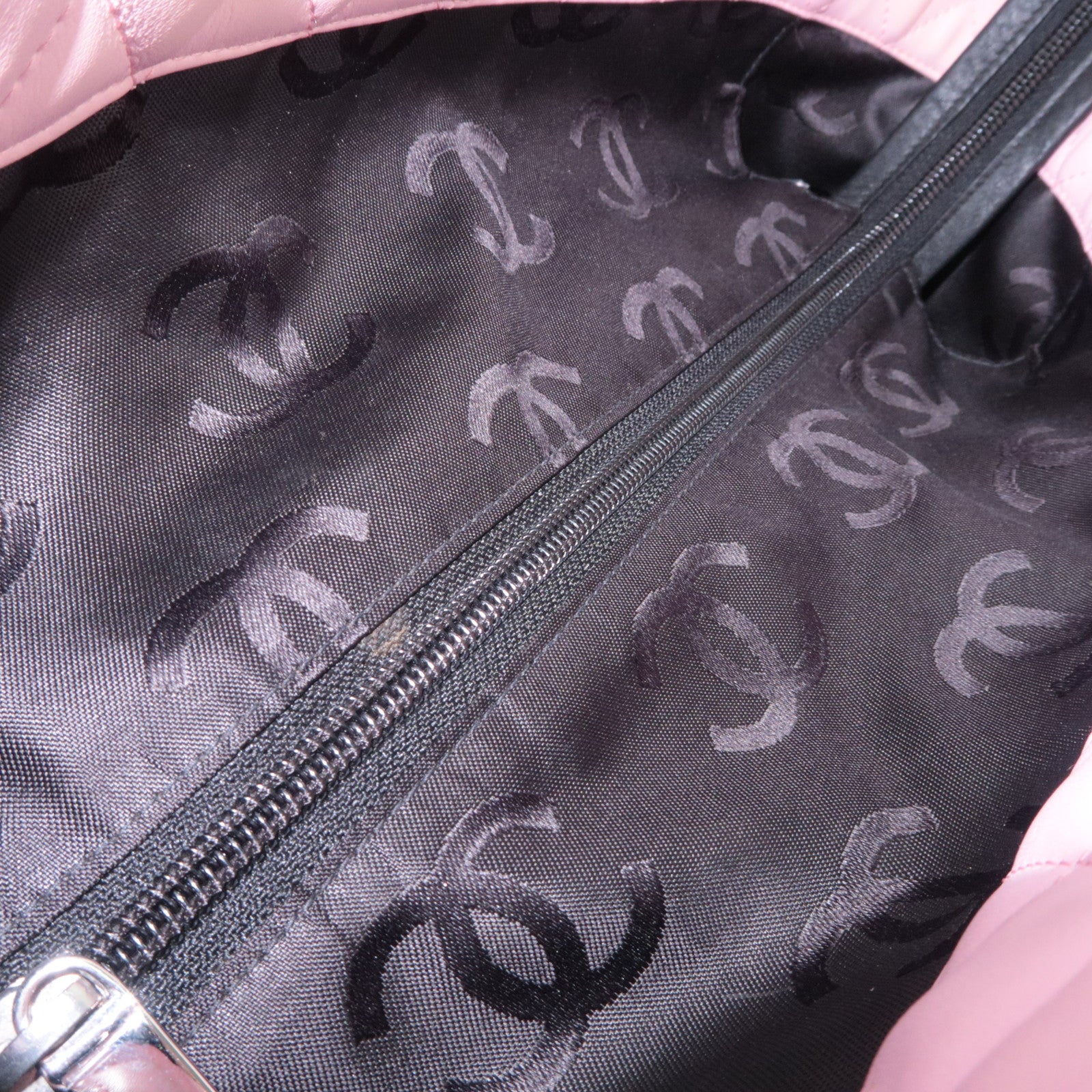 CHANEL Cambon Line Lambskin Tote Bag Pink Black
