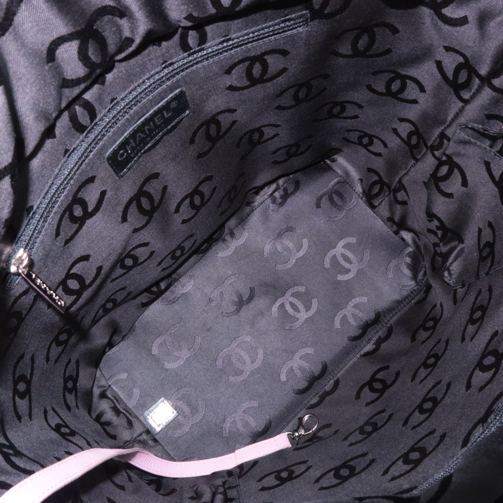 CHANEL Cambon Line Lambskin Tote Bag Pink Black