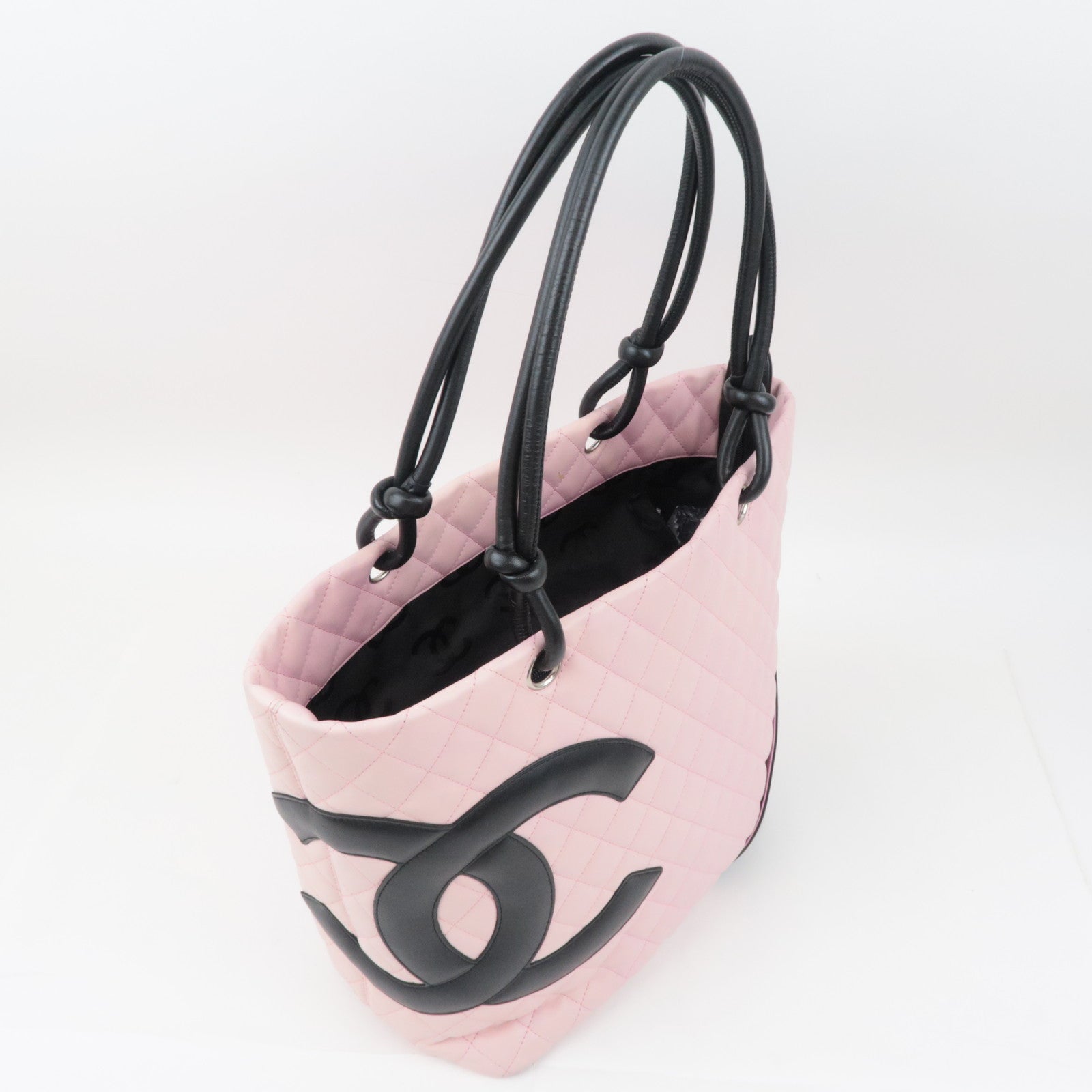 CHANEL Cambon Line Lambskin Tote Bag Pink Black