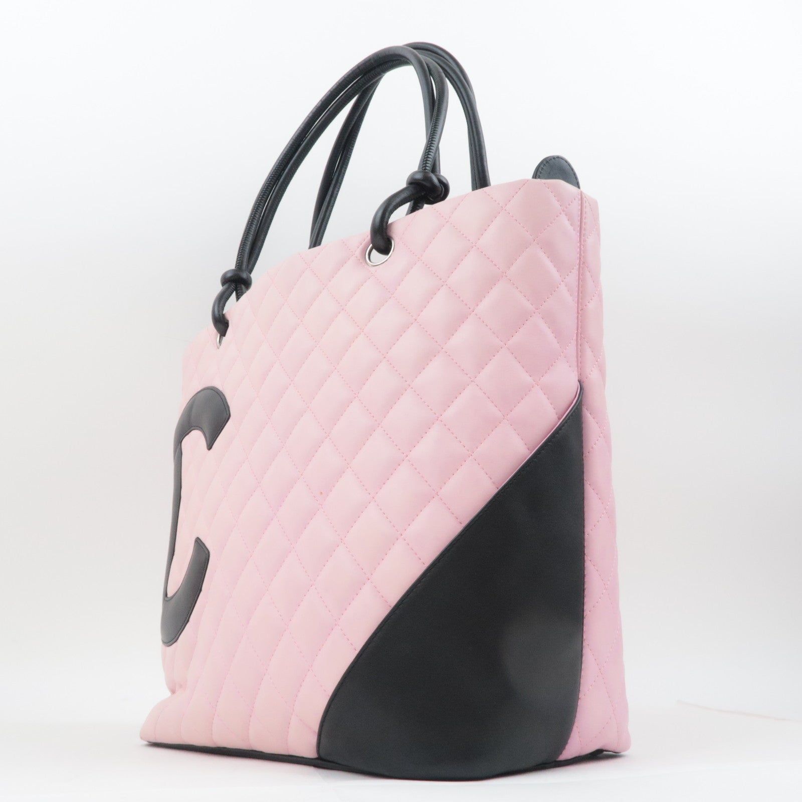 CHANEL Cambon Line Lambskin Tote Bag Pink Black