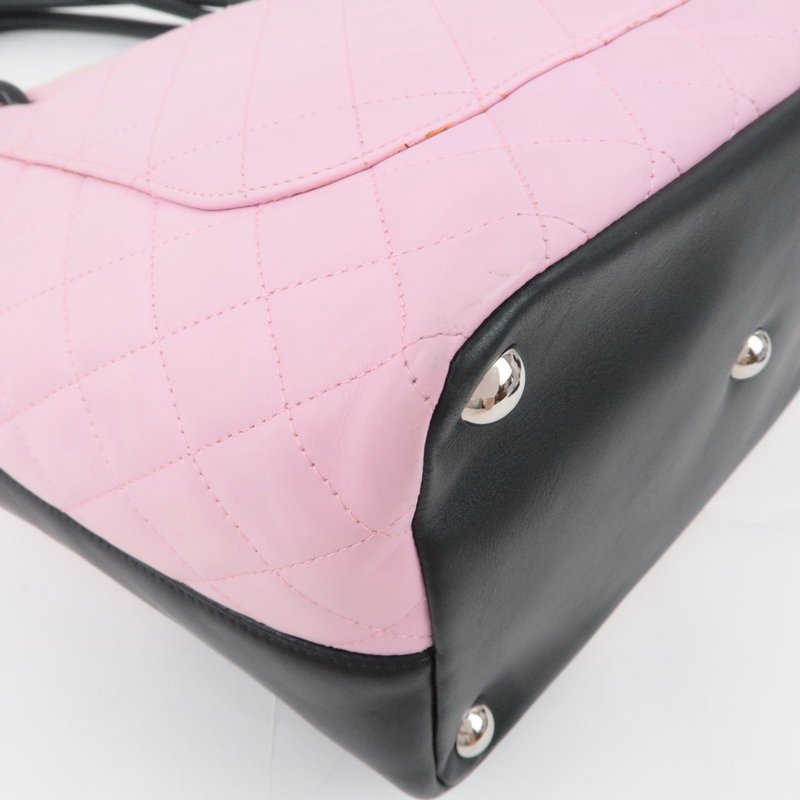 CHANEL Cambon Line Lambskin Tote Bag Pink Black