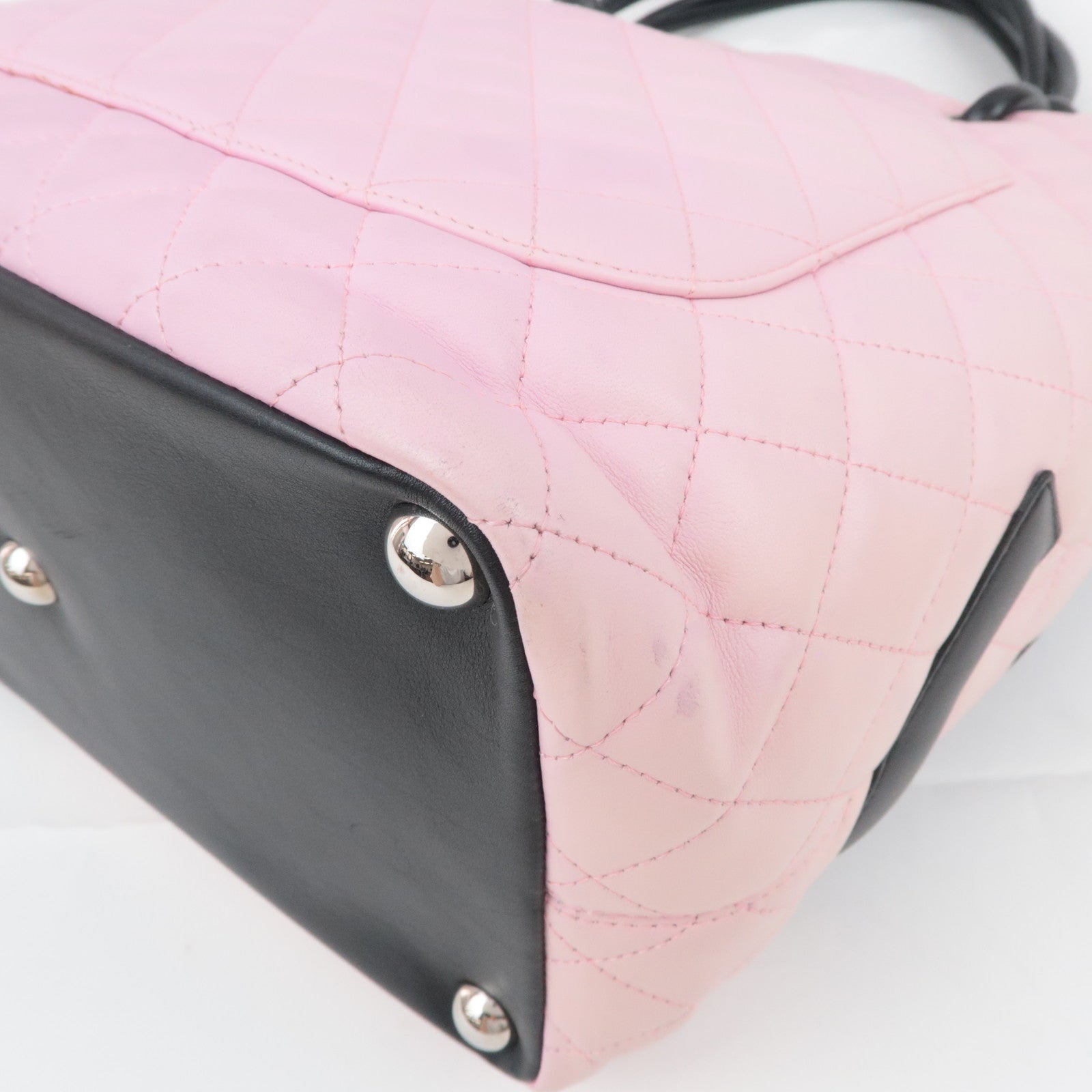 CHANEL Cambon Line Lambskin Tote Bag Pink Black