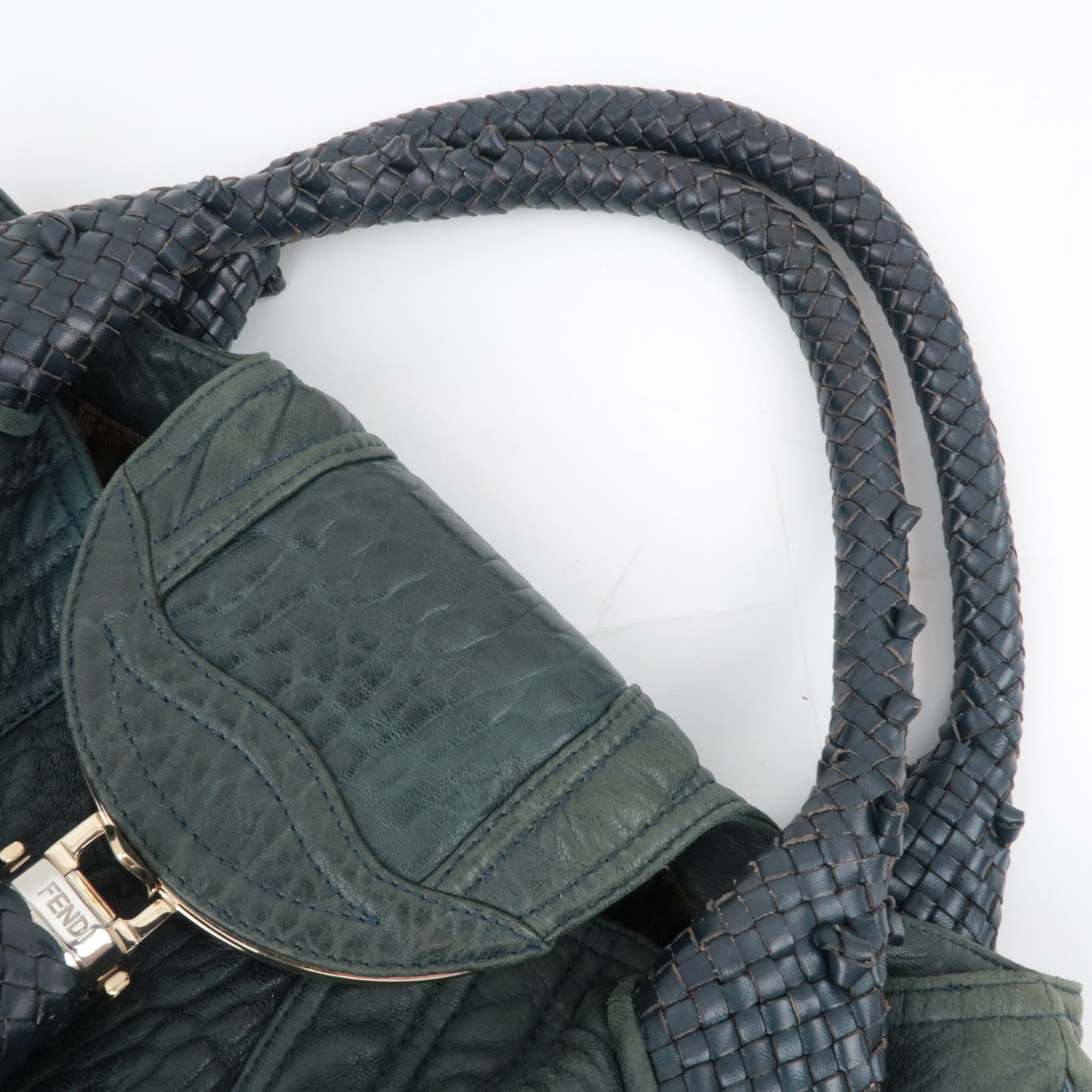 FENDI Spybag Leather Handbag Dark Green 8BR511
