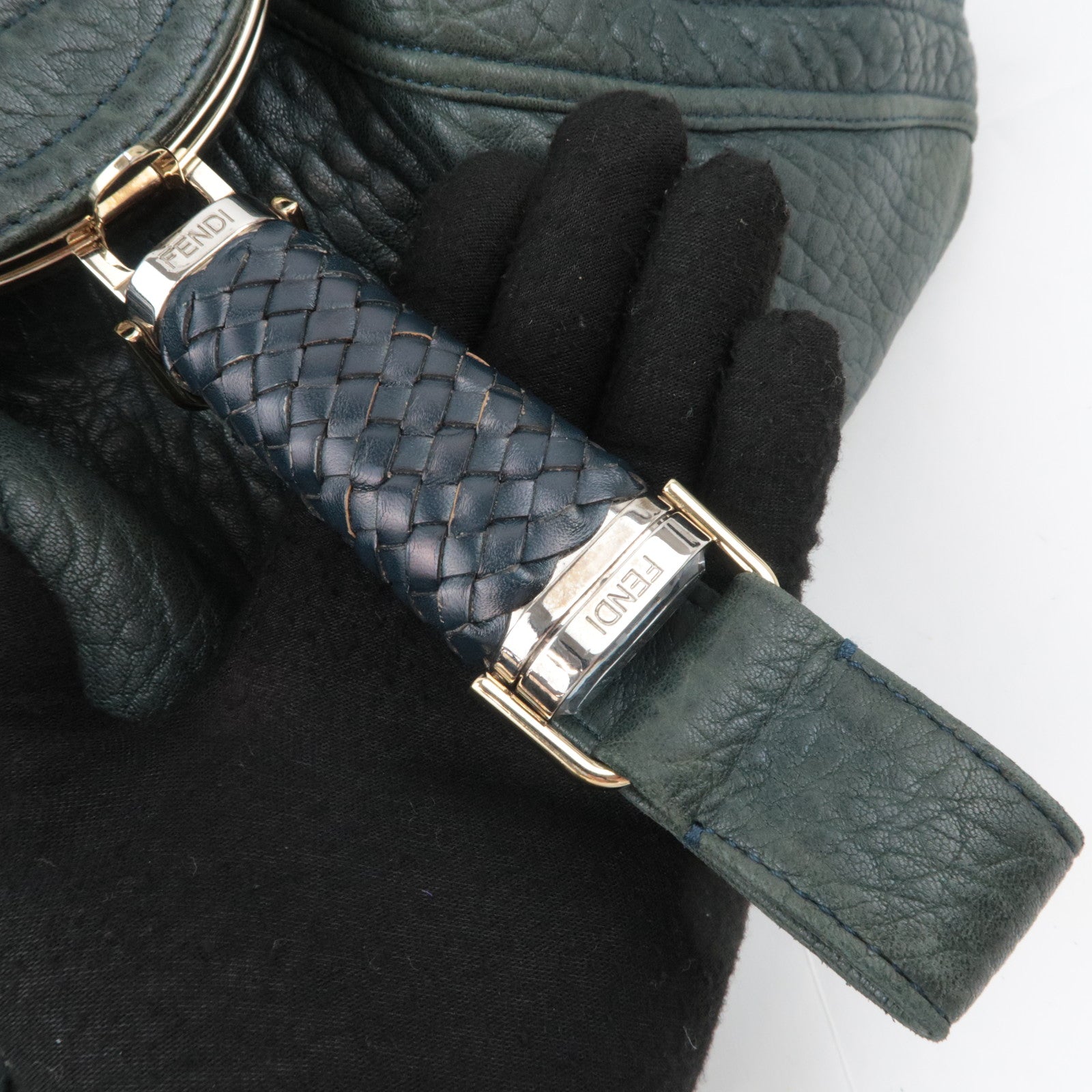 FENDI Spybag Leather Handbag Dark Green 8BR511