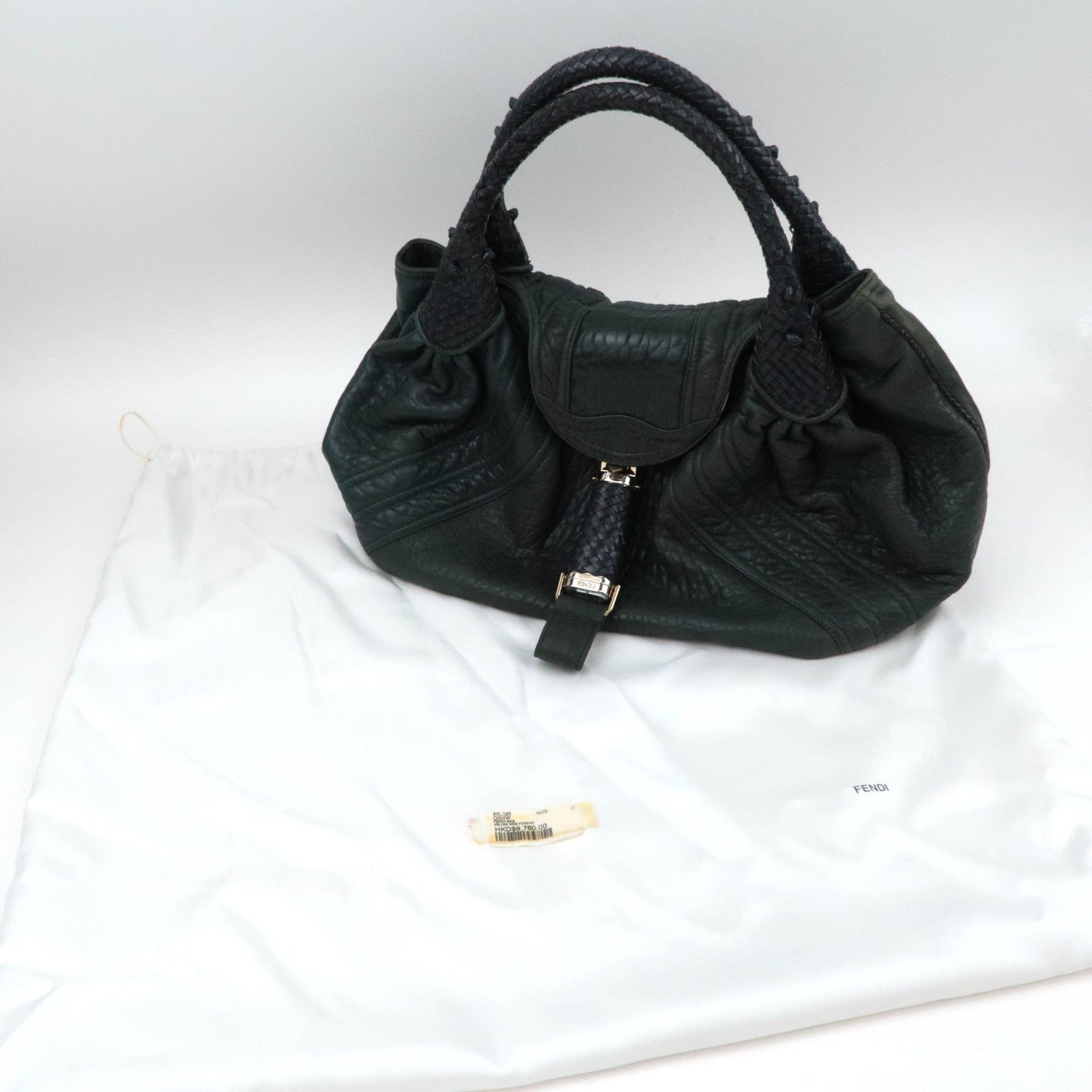 FENDI Spybag Leather Handbag Dark Green 8BR511
