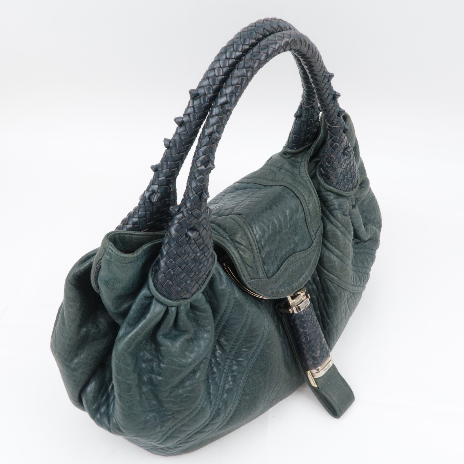 FENDI Spybag Leather Handbag Dark Green 8BR511