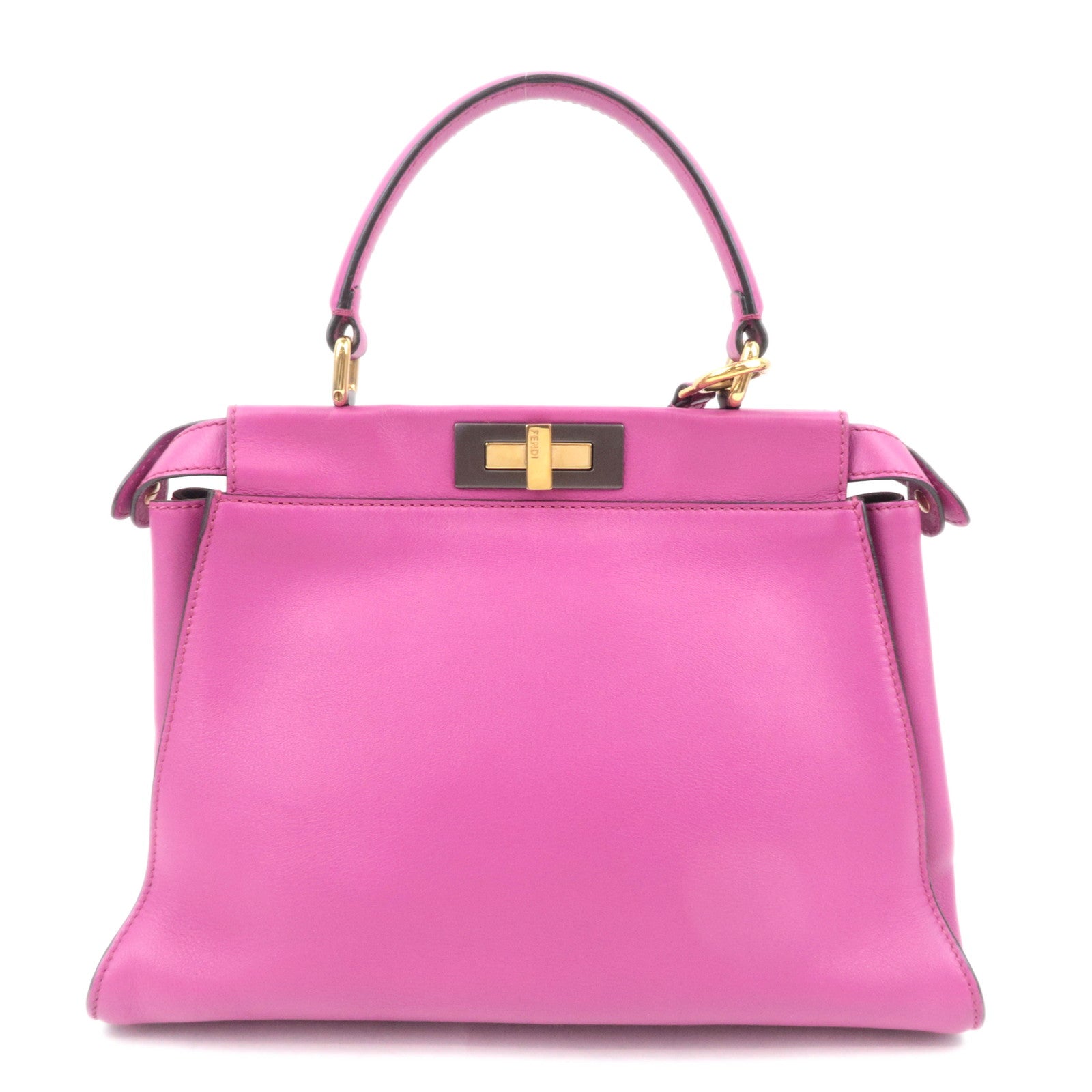 FENDI Peekaboo Regular 2Way Leather Handbag Pink 8BN290