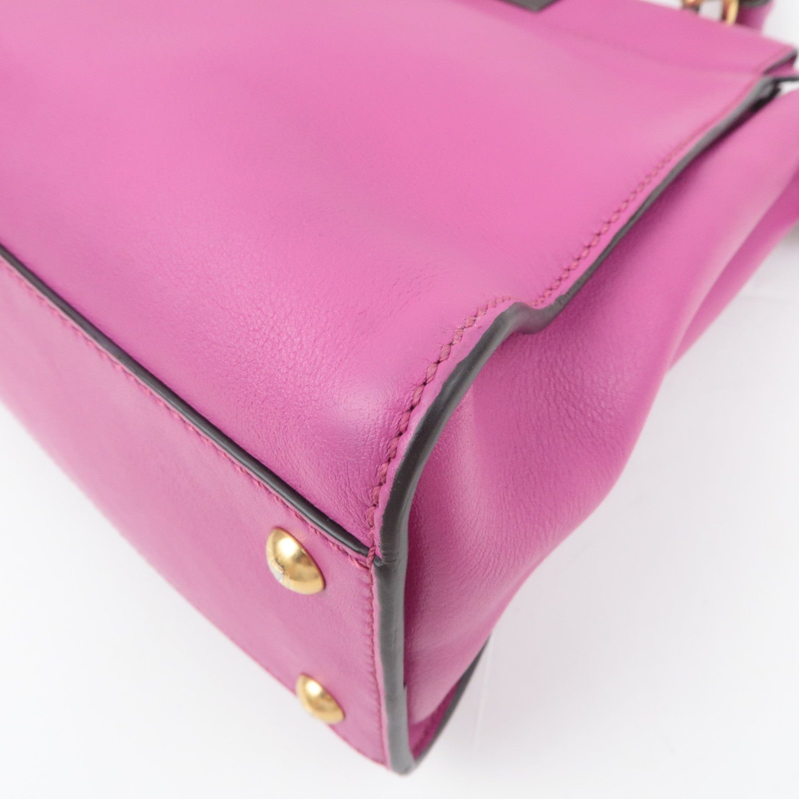 FENDI Peekaboo Regular 2Way Leather Handbag Pink 8BN290