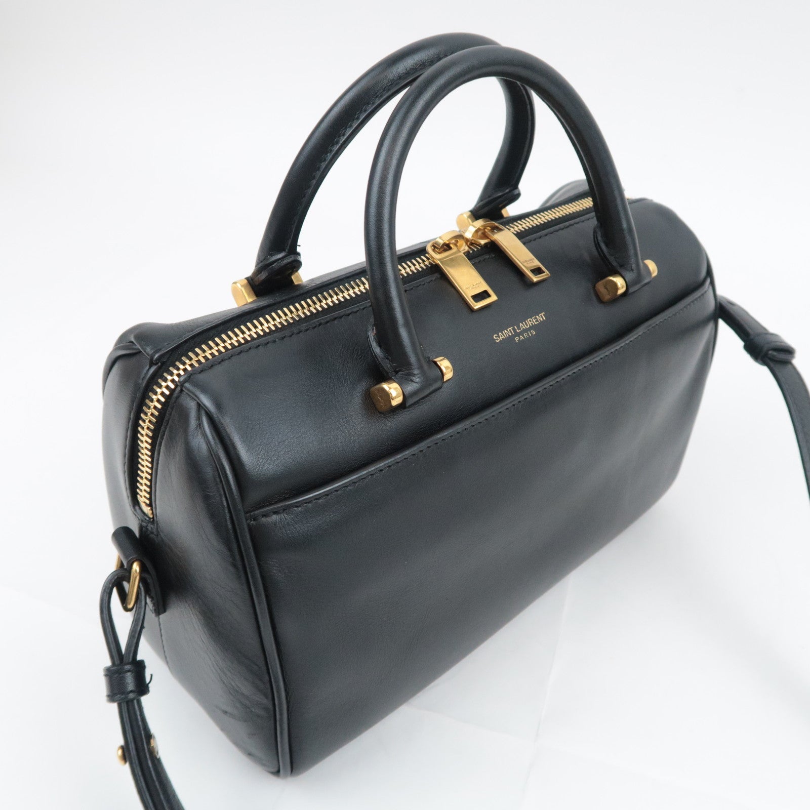 SAINT LAURENT Baby Duffle 2Way Leather Handbag Black 533481