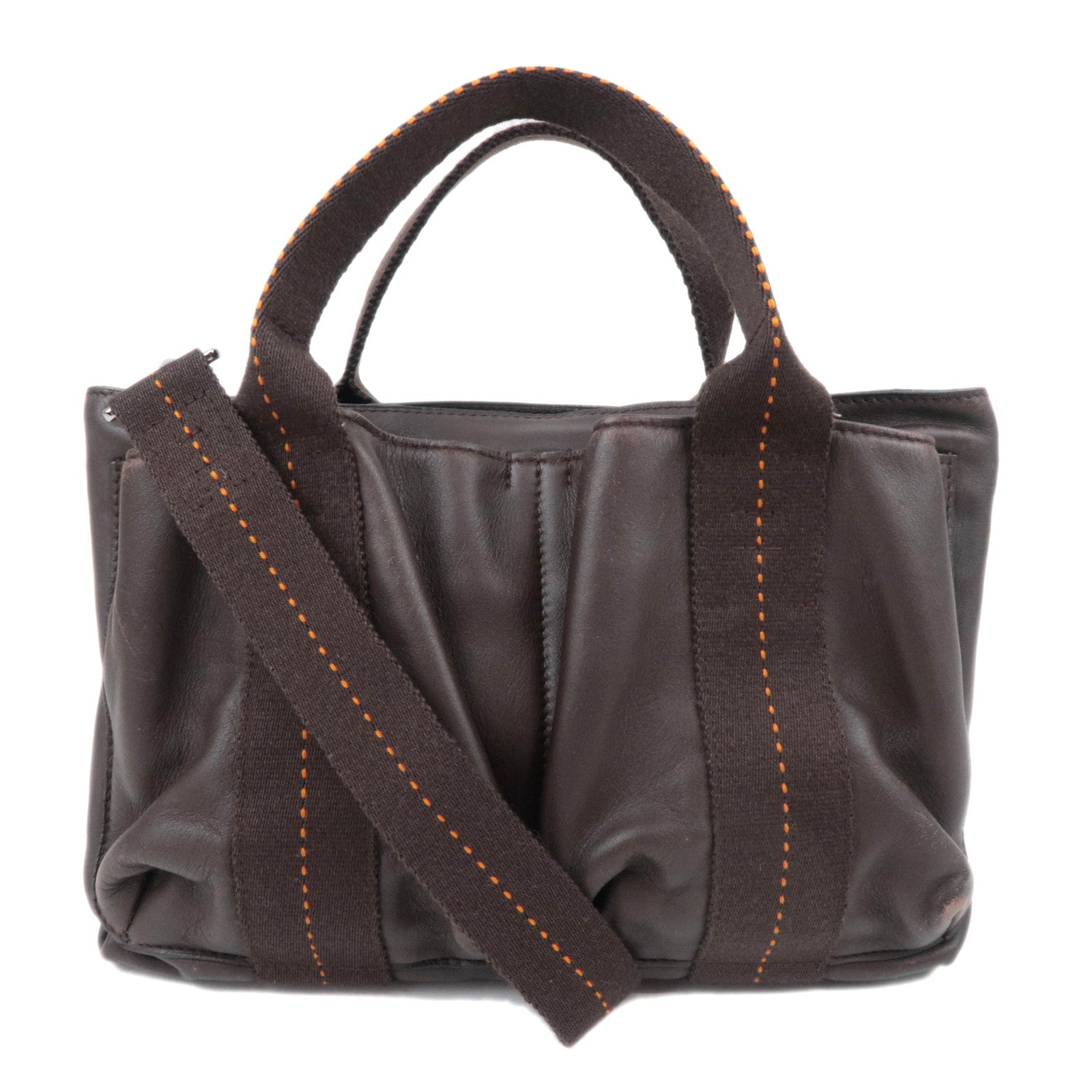 HERMES Caravan Horizontal PM 2Way Leather Handbag Brown89641